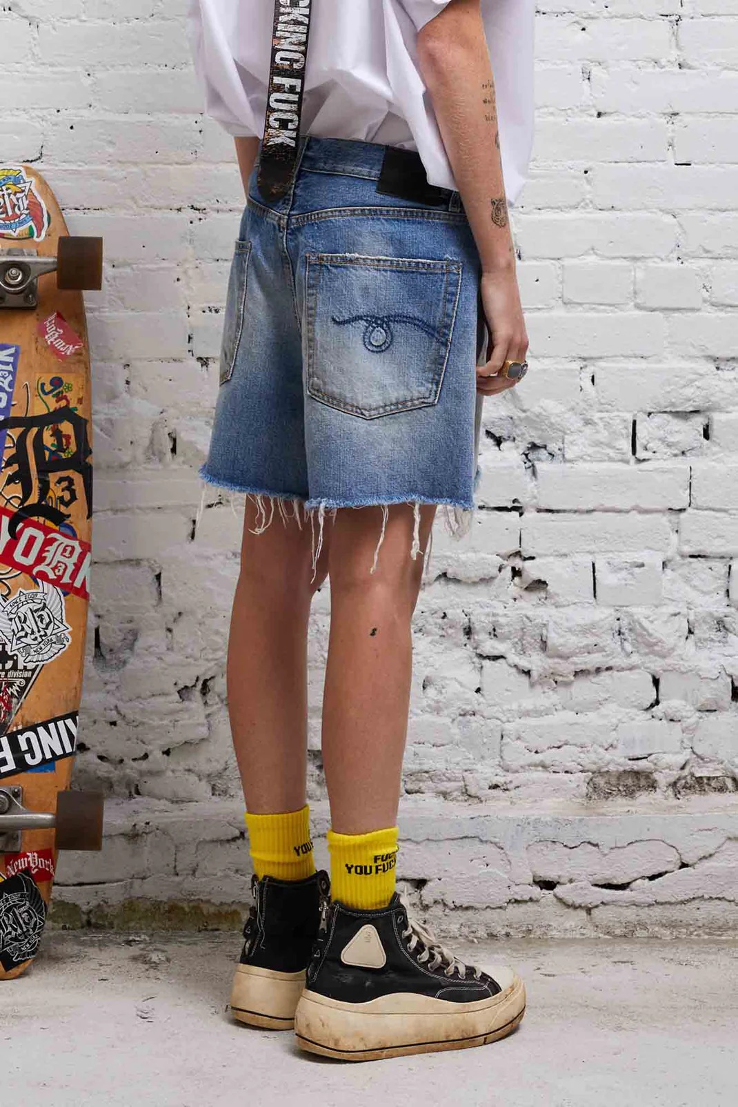 R13 Rose Baggy Jeans Short in Turner Blue 26