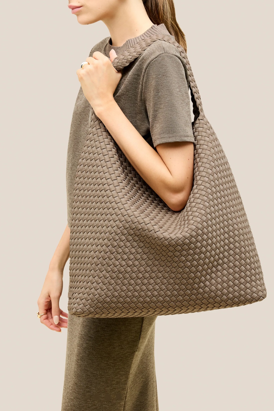 NAGHEDI Handwoven Large Nomad Hobo Bag in Cashmere