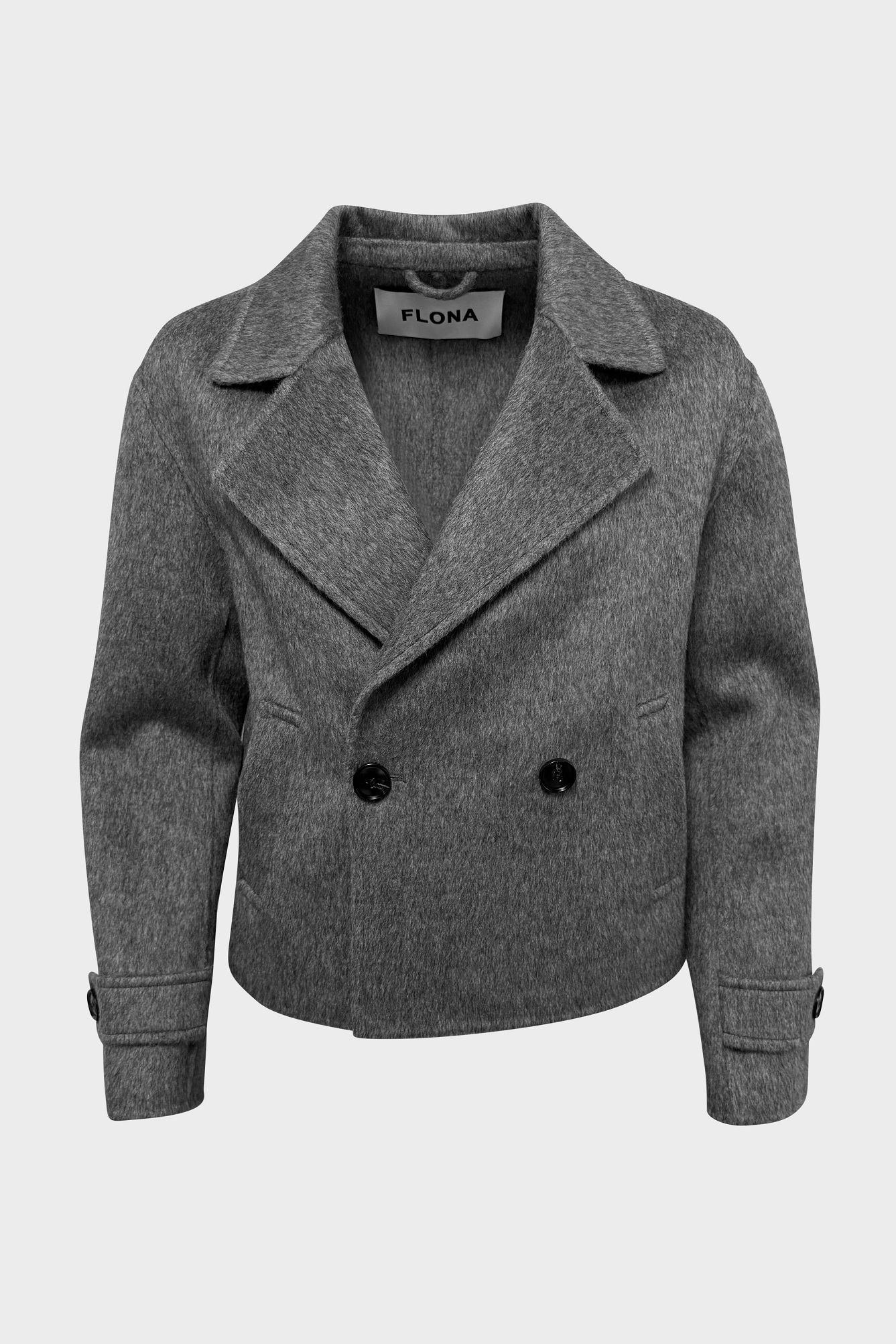 FLONA Cropped Caban Jacket in Grey Melange