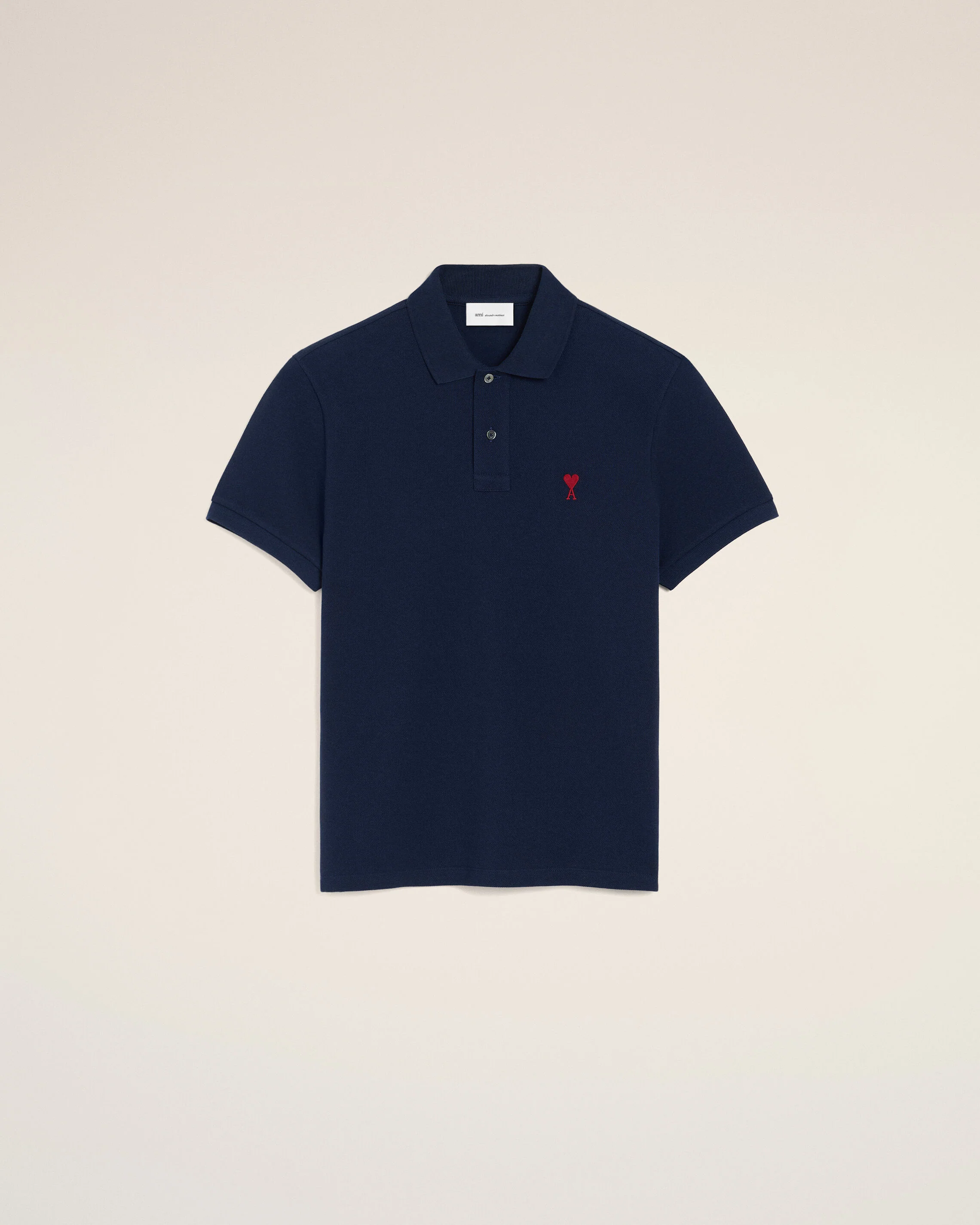 AMI PARIS de Coeur Polo Shirt in Night Blue/Red Logo