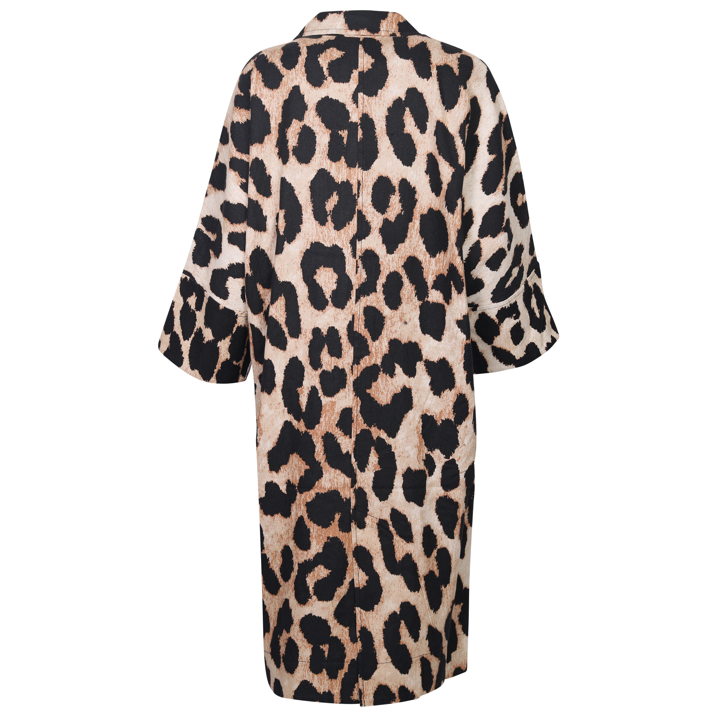 Ganni Linen Canvas Coat Maxi Leopard 38