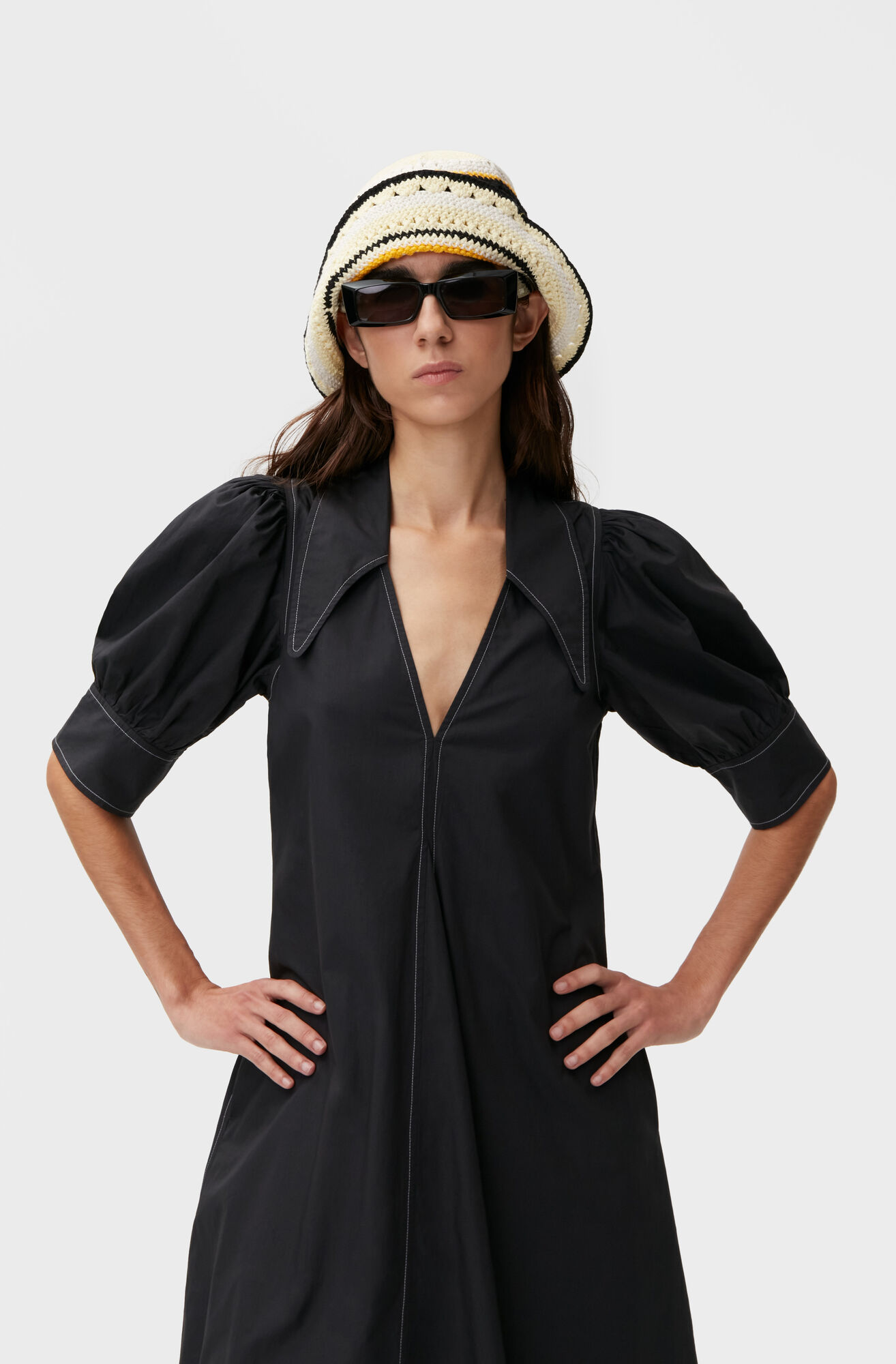 Ganni Poplin Maxi Dress in Black 36