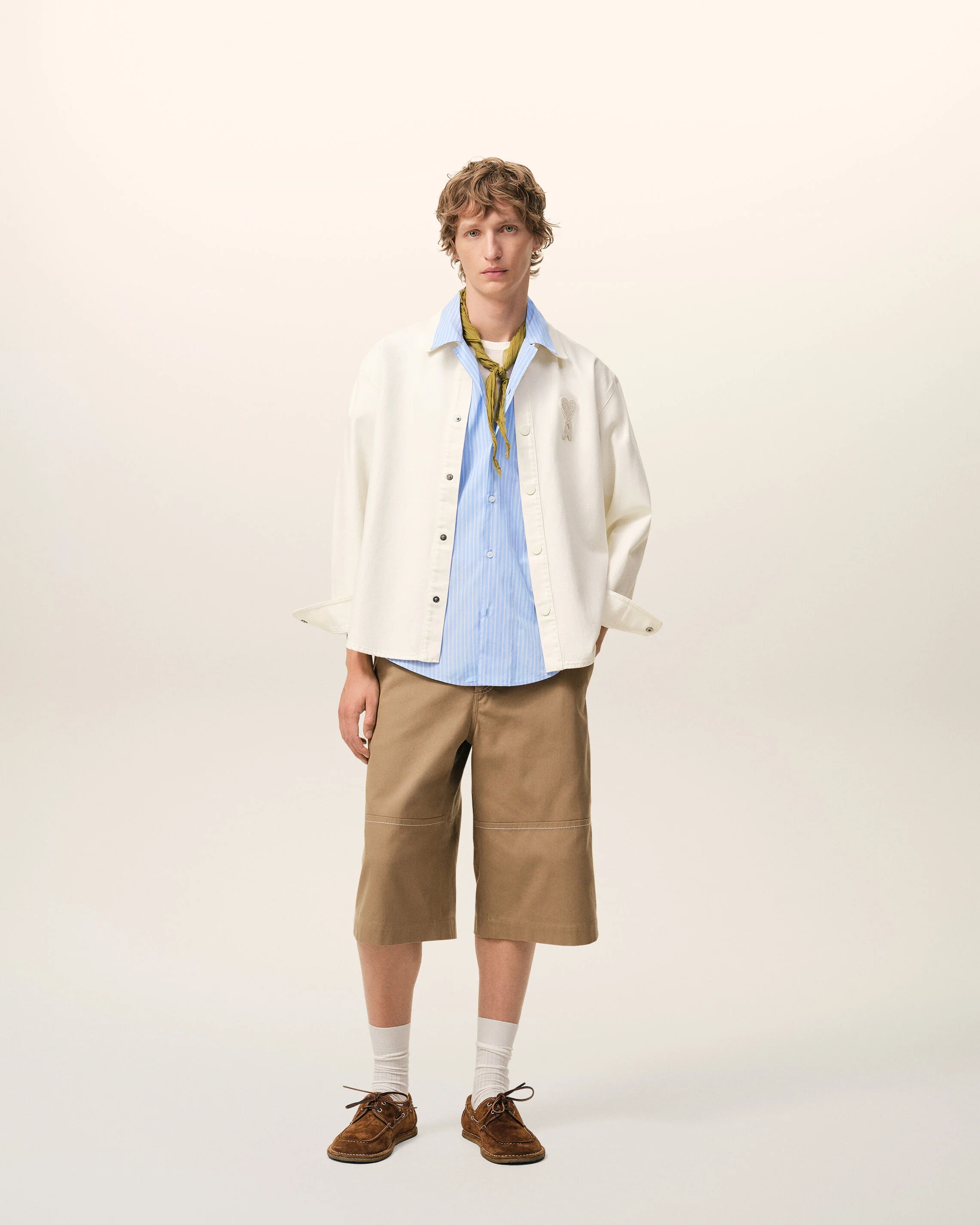 AMI PARIS de Coeur Cotton Twill Overshirt in White Cream