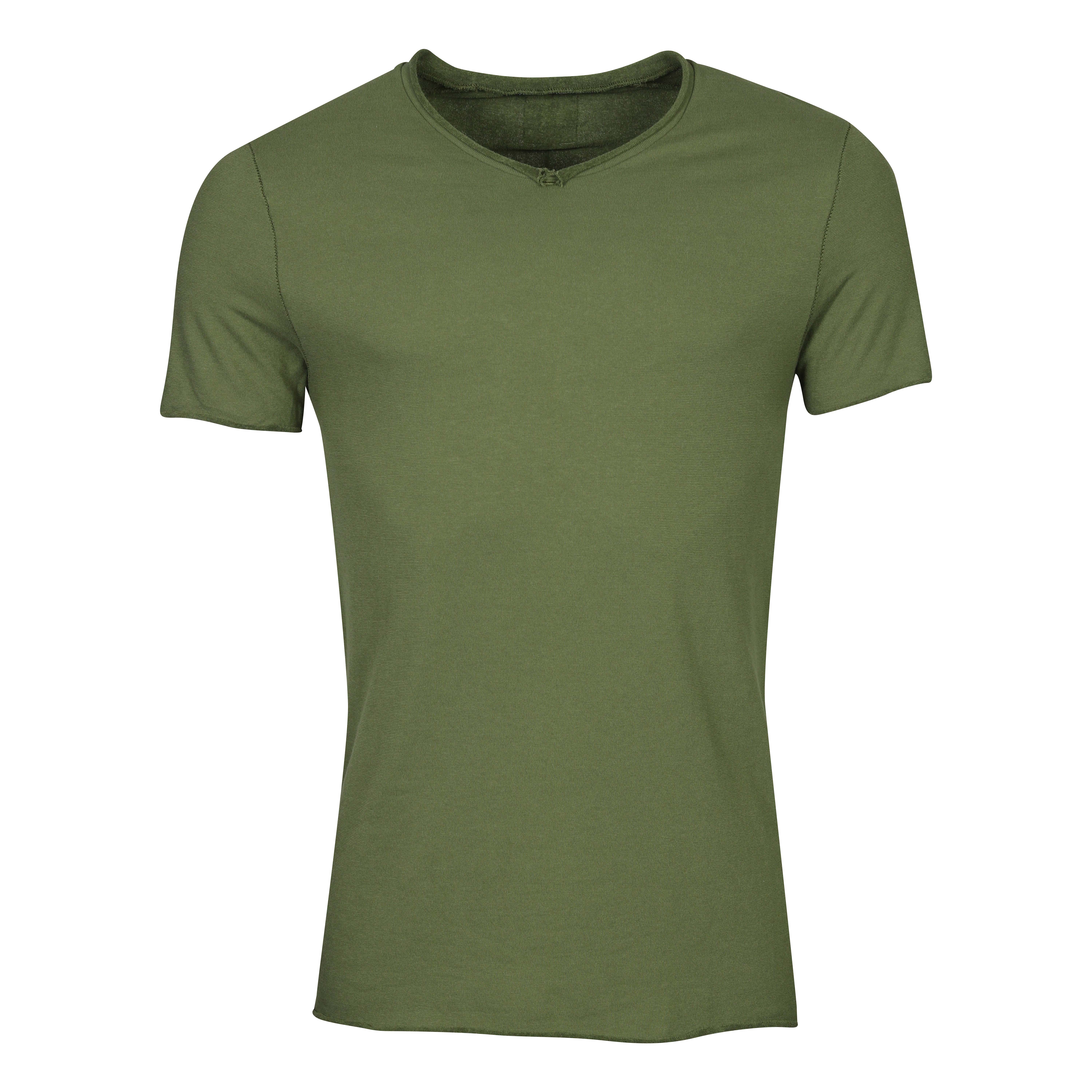 Hannes Roether Frottee V-Neck T-Shirt in Pesto
