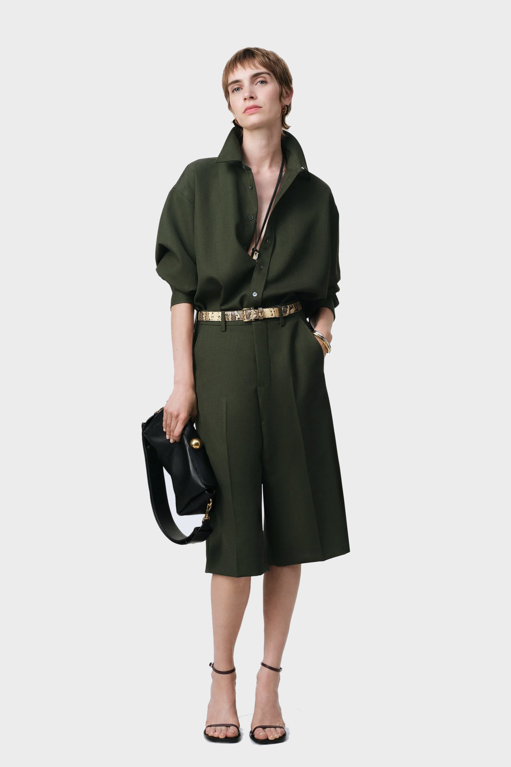 AMI PARIS Back Slit Oversized Shirt in Loden AMI PARIS Back Slit Oversized Shirt in Loden