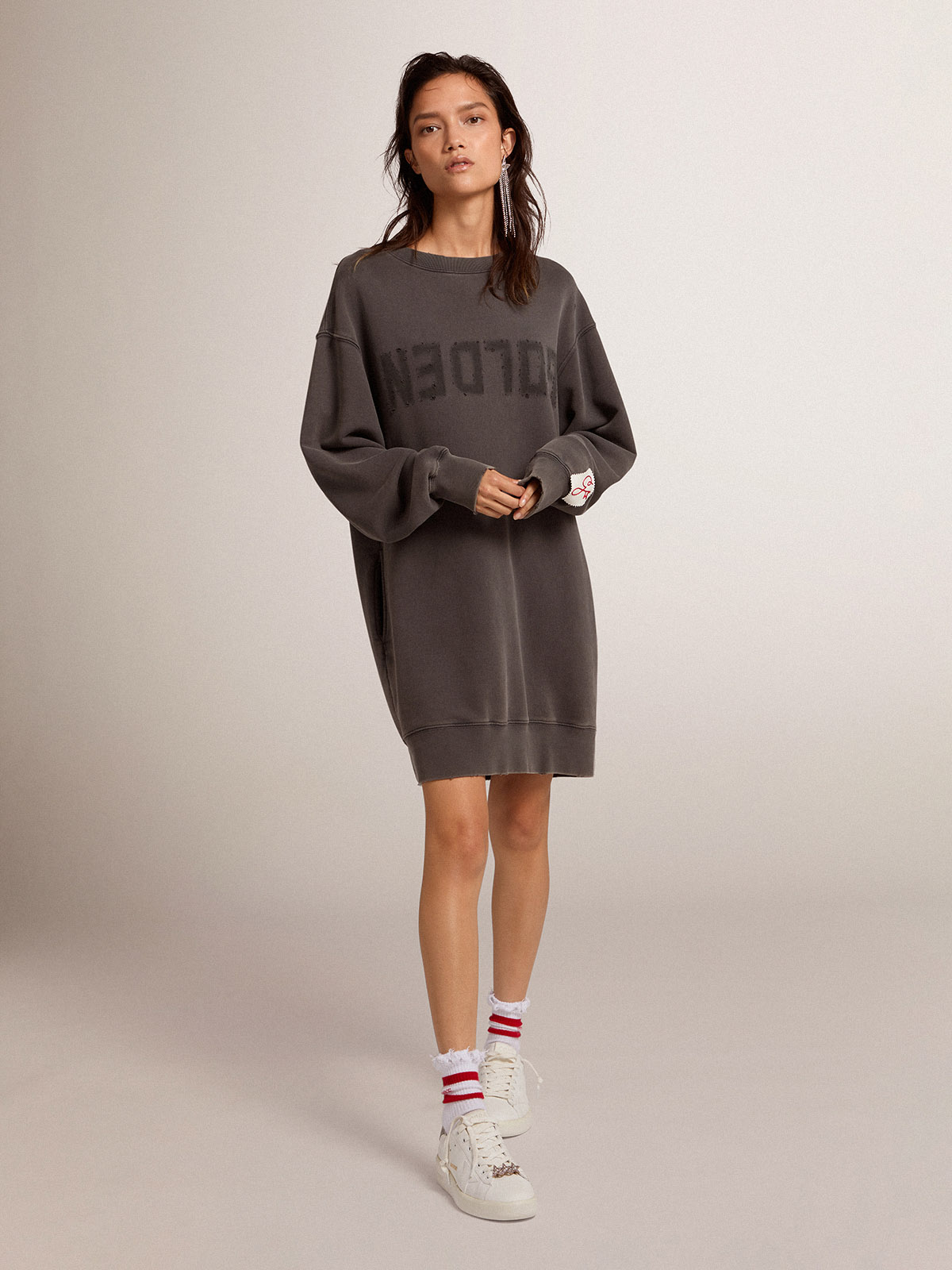 GOLDEN GOOSE Sweat Dress Dea in Washed Grey XS