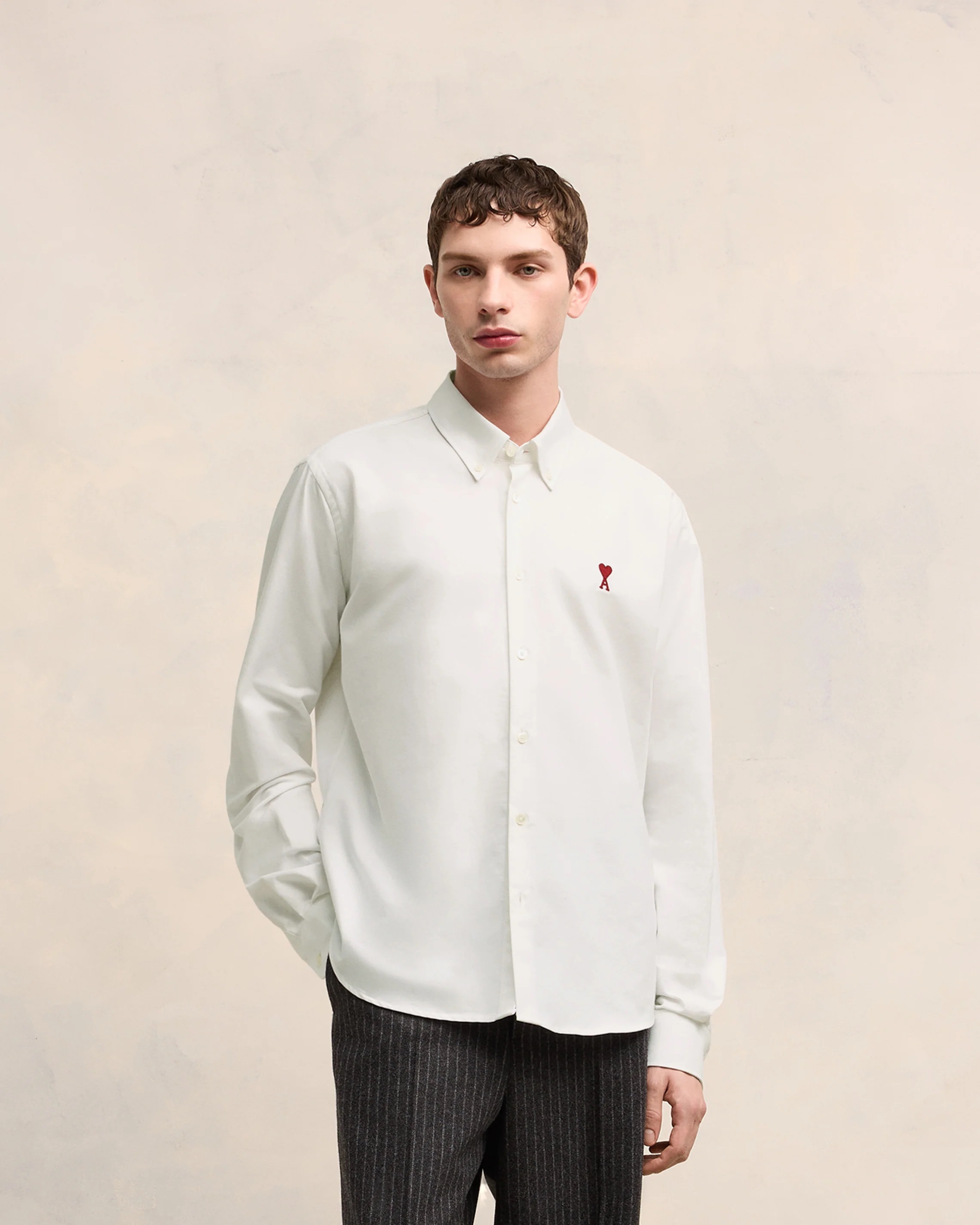 AMI PARIS Classic Fit Oxford Shirt in Natural White XXL