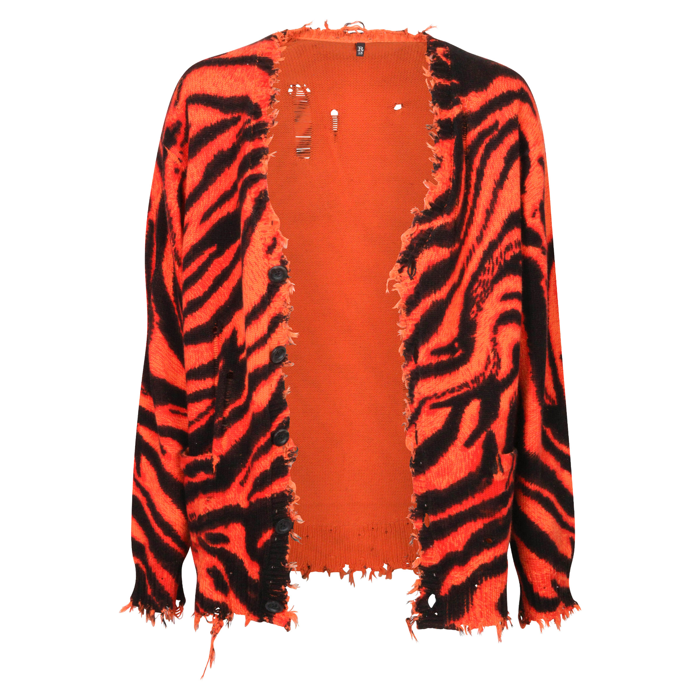 R13 Distressed Knit Cardigan Orange Zebra
