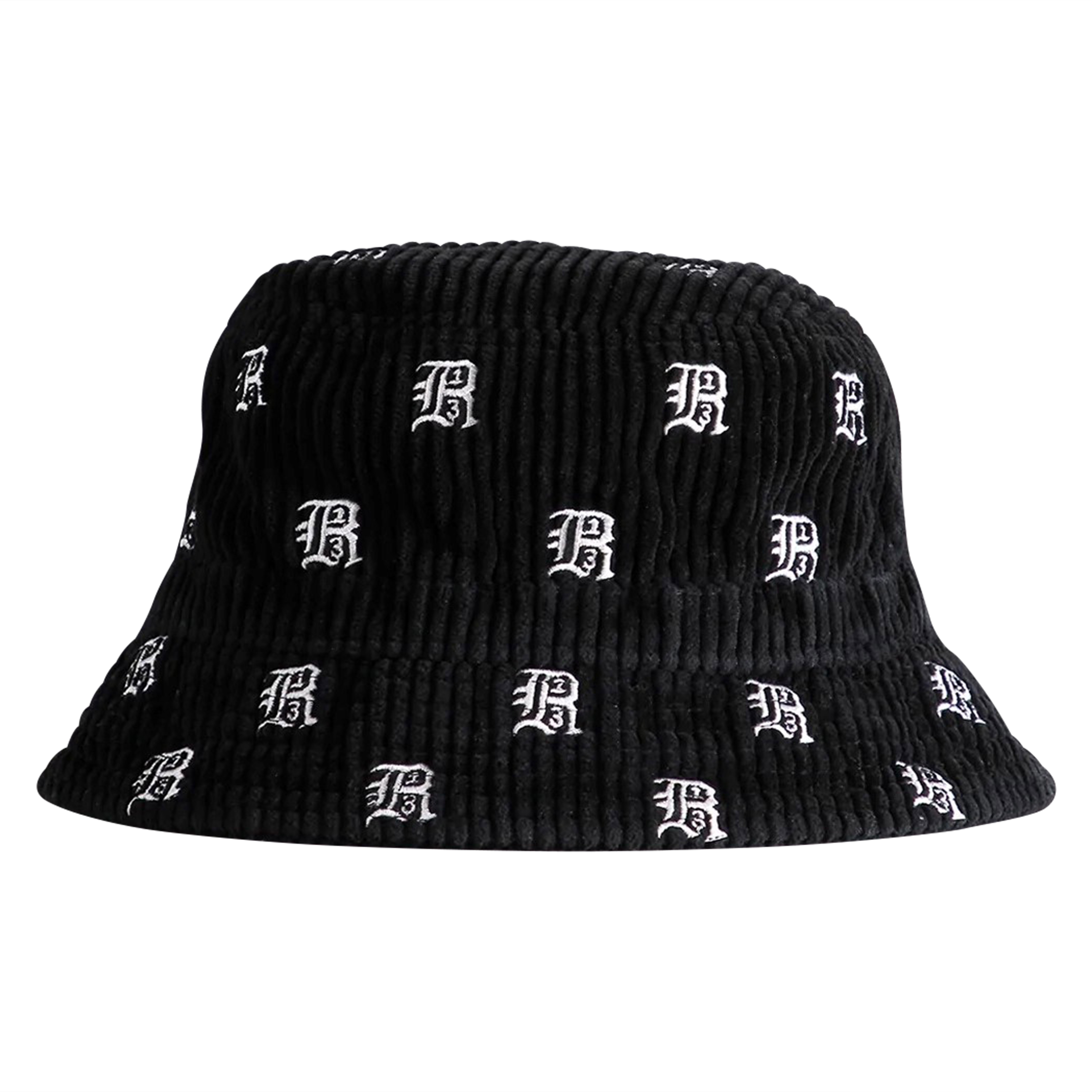 R13 Corduroy Bucket Hat in Black/White Stitched