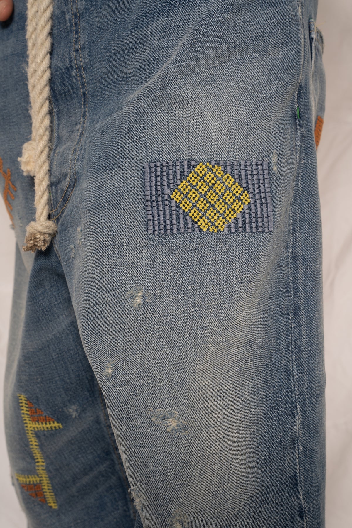 DR. COLLECTORS Embroidered Japanese Denim in Sunfaded Blue S