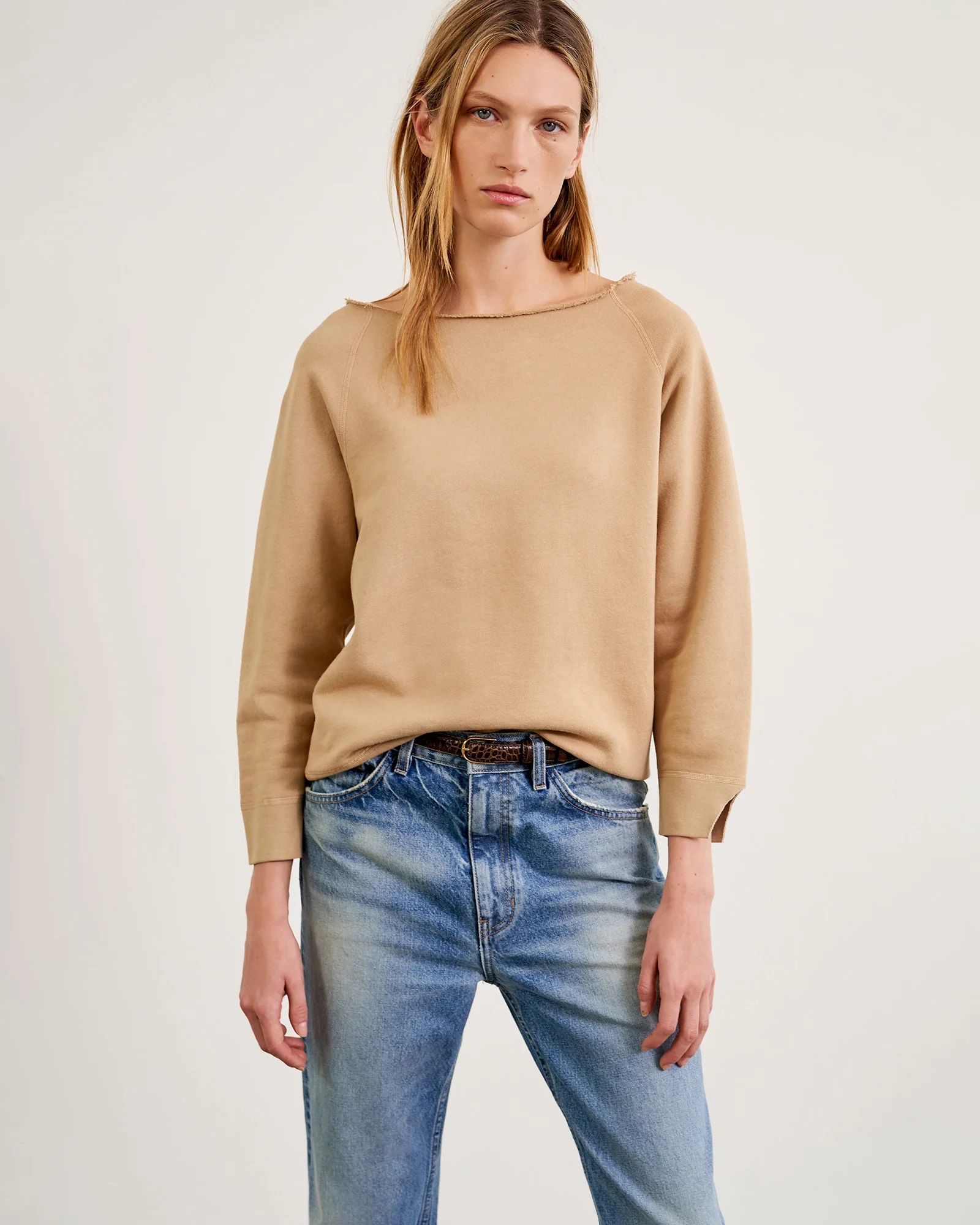 NILI LOTAN Luka Scoop Neck Sweatshirt in Blonde