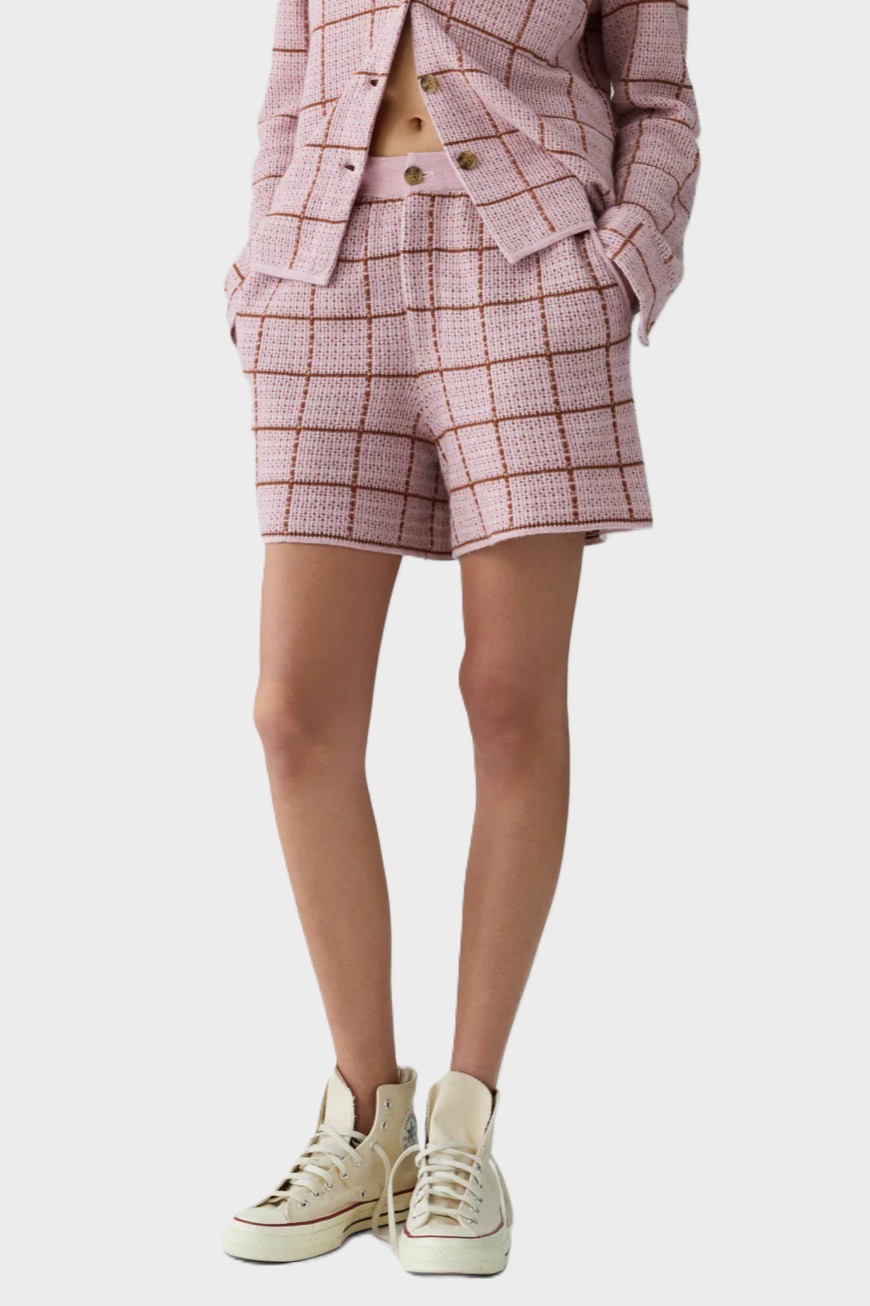 GUEST IN RESIDENCE Plaid Cashmere/Linen Short in Sprinkle/Burnt Sienna