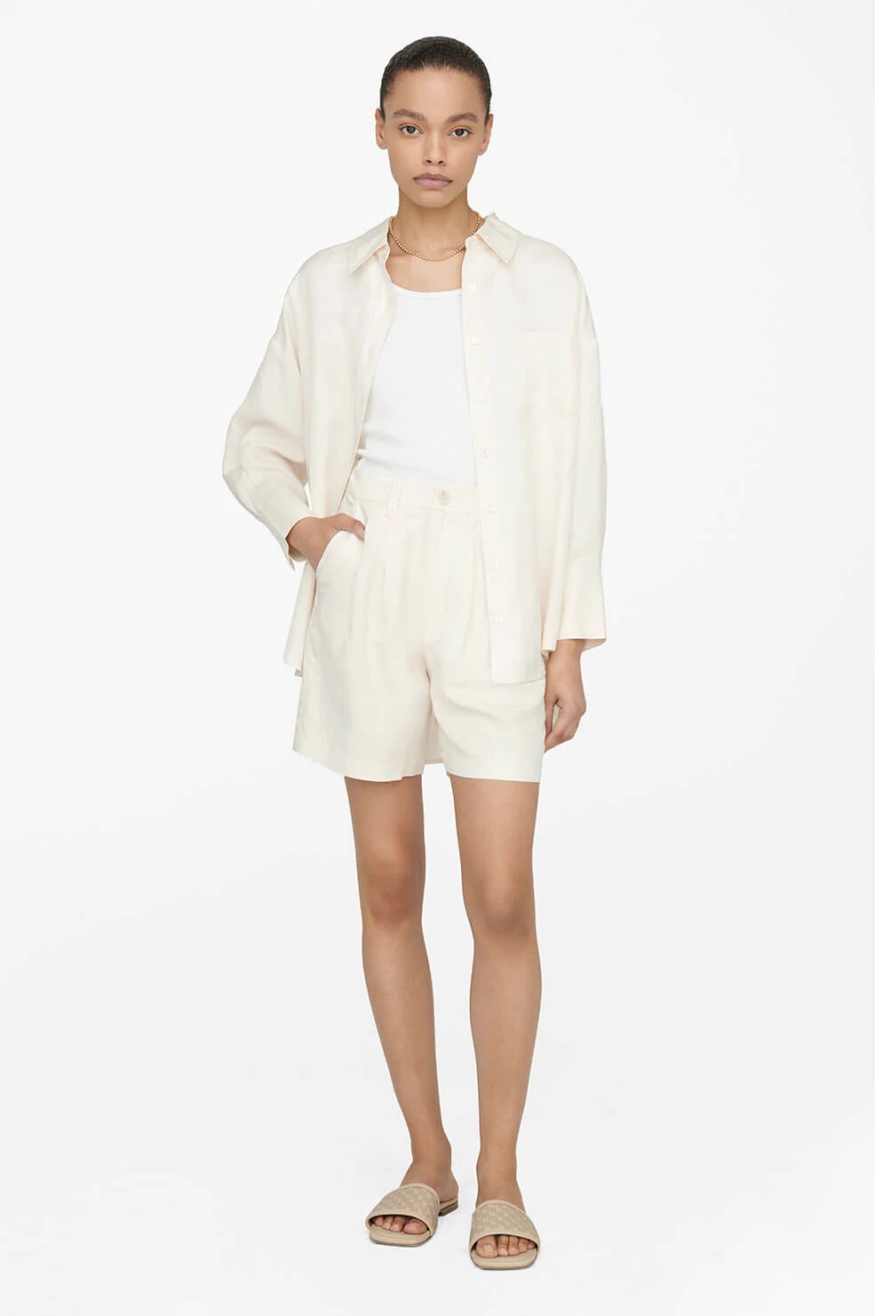 Anine Bing Mika Shirt in Ivory XXS