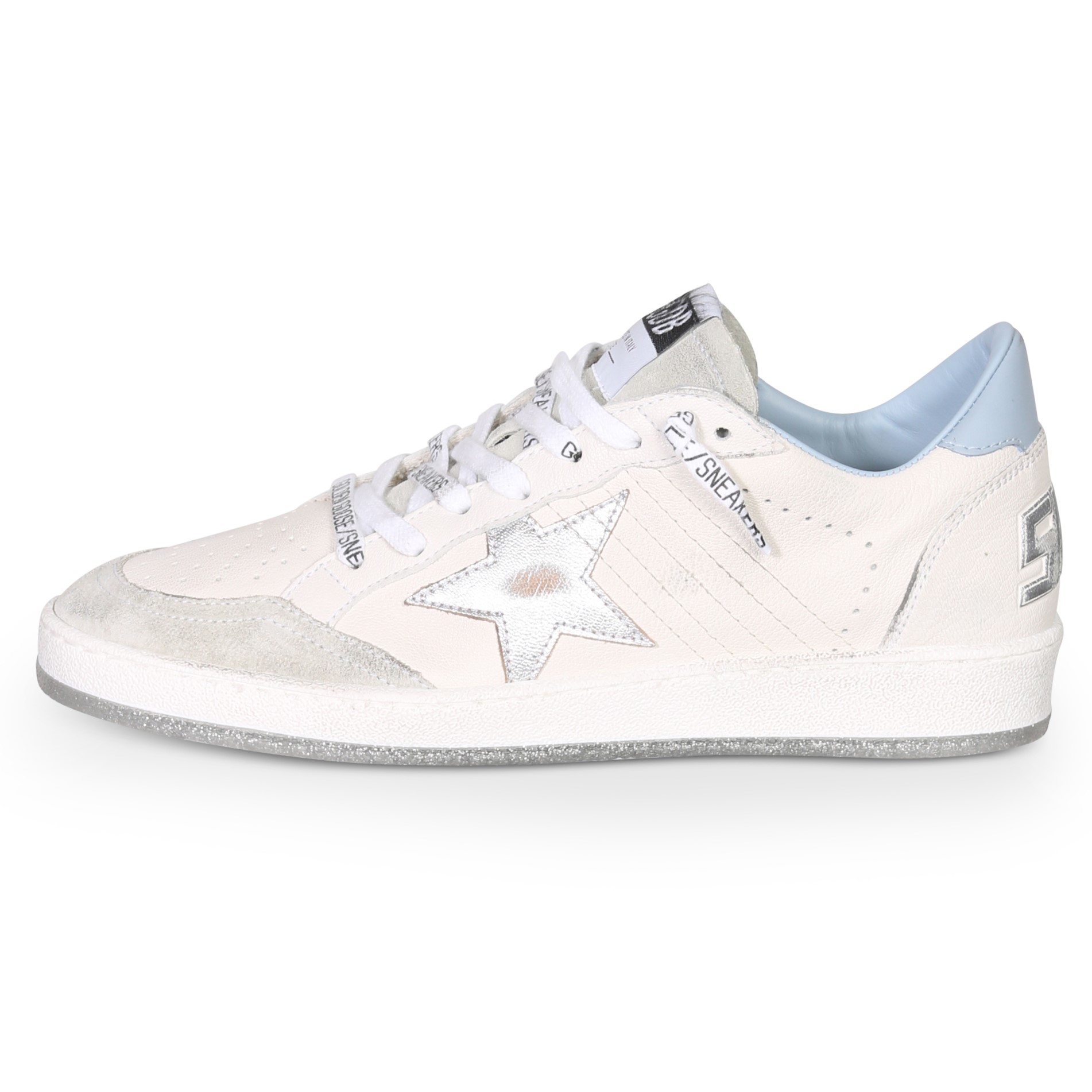 GOLDEN GOOSE Sneaker Ballstar in White/Light Blue/Silver 40