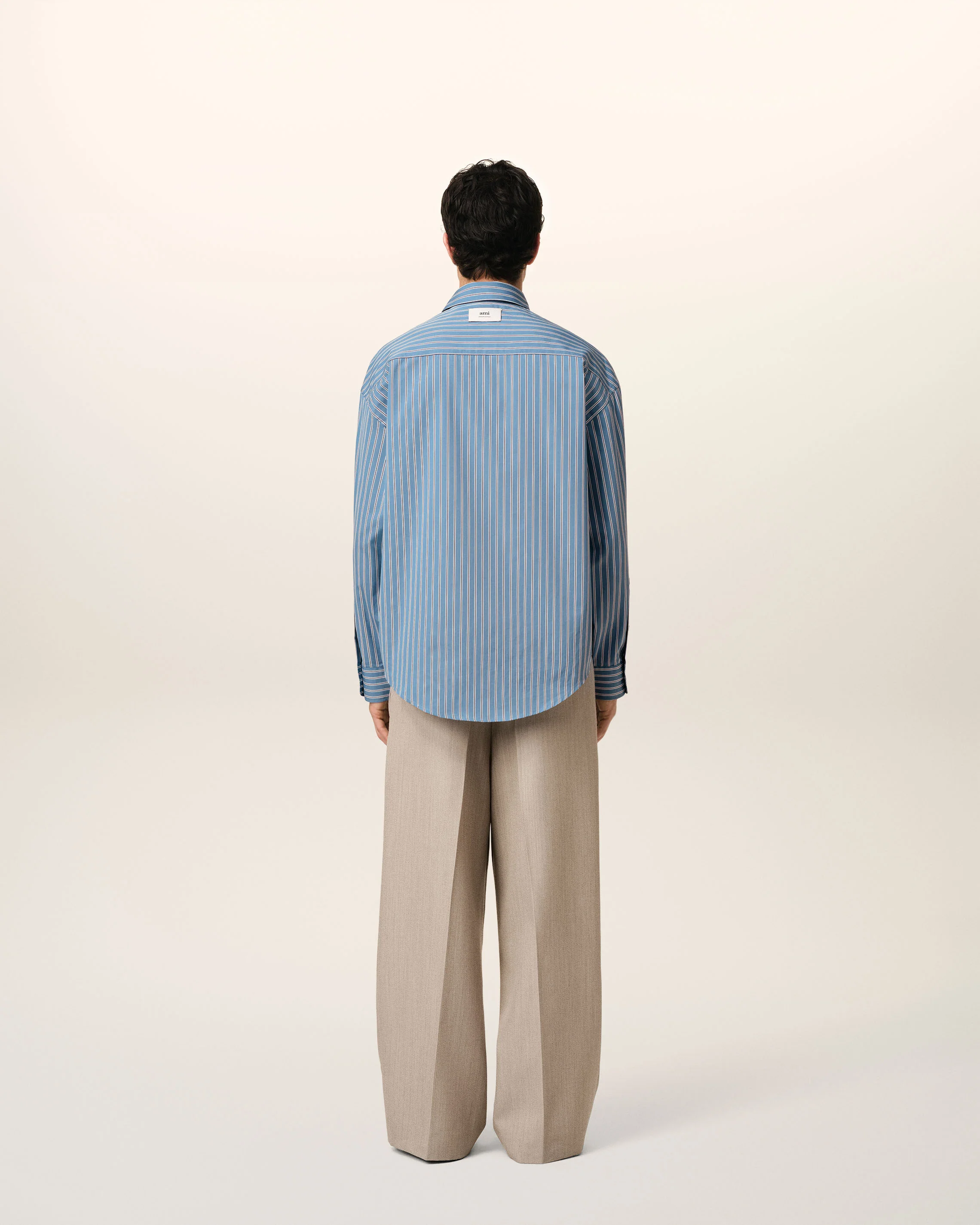 AMI PARIS Boxy Fit Cotton Poplin Shirt in Blue Note/White/Navy 46 AMI PARIS Boxy Fit Cotton Poplin Shirt in Blue Note/White/Navy 56