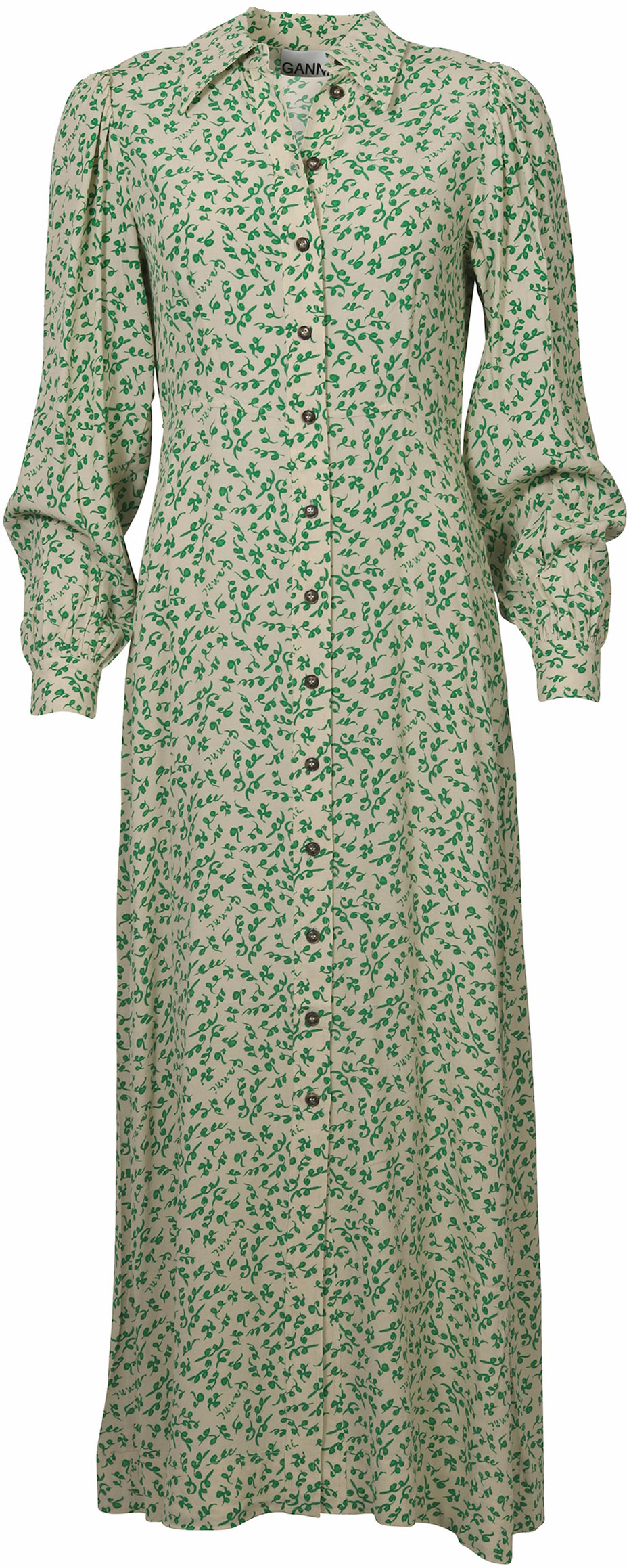 Ganni Maxi Dress Ecru/Green Printed