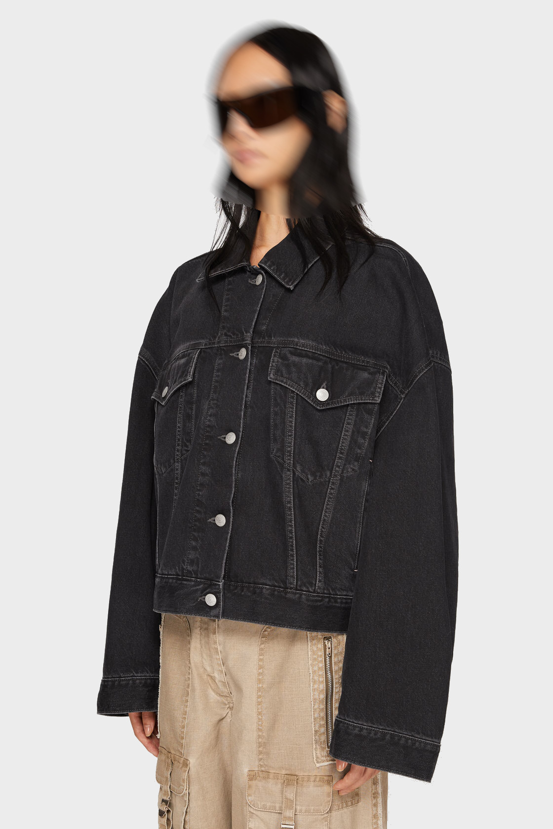 ACNE STUDIOS Cropped Oversize Denim Jacket in Black ACNE STUDIOS Cropped Oversize Denim Jacket in Black