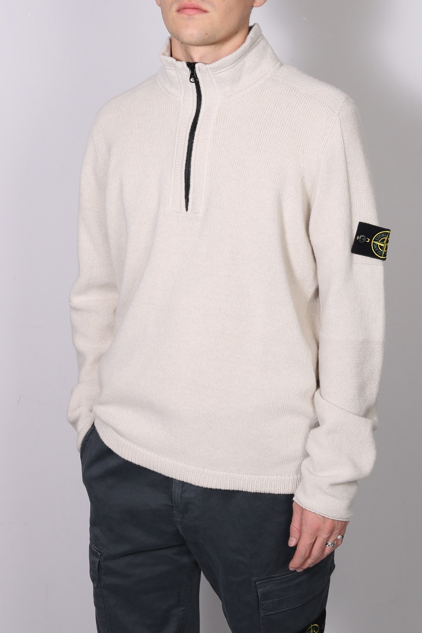 STONE ISLAND Halfzip Knit Sweater in Cream