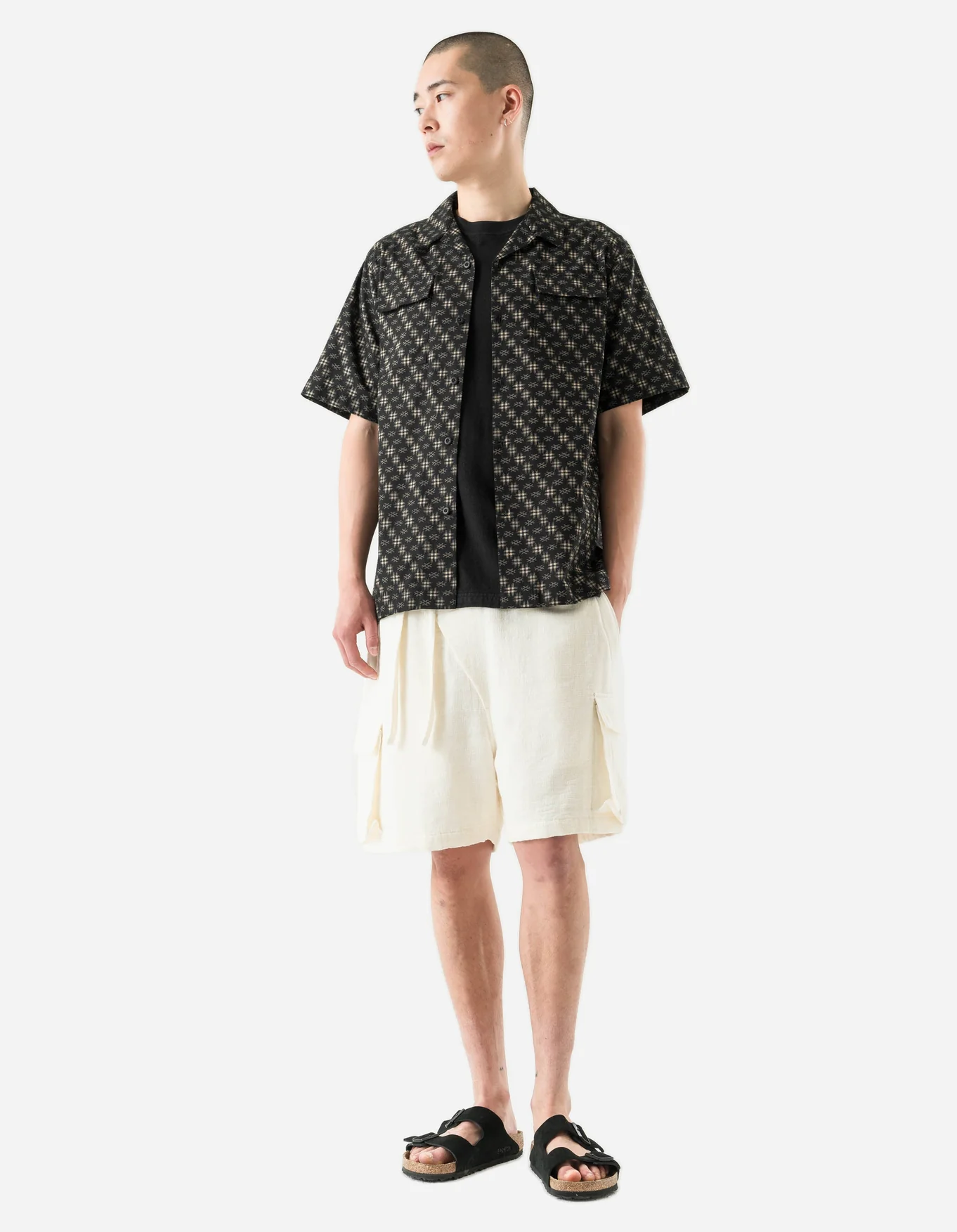 MAHARISHI 7320 Kasuri Cuban Collar Shirt in Black