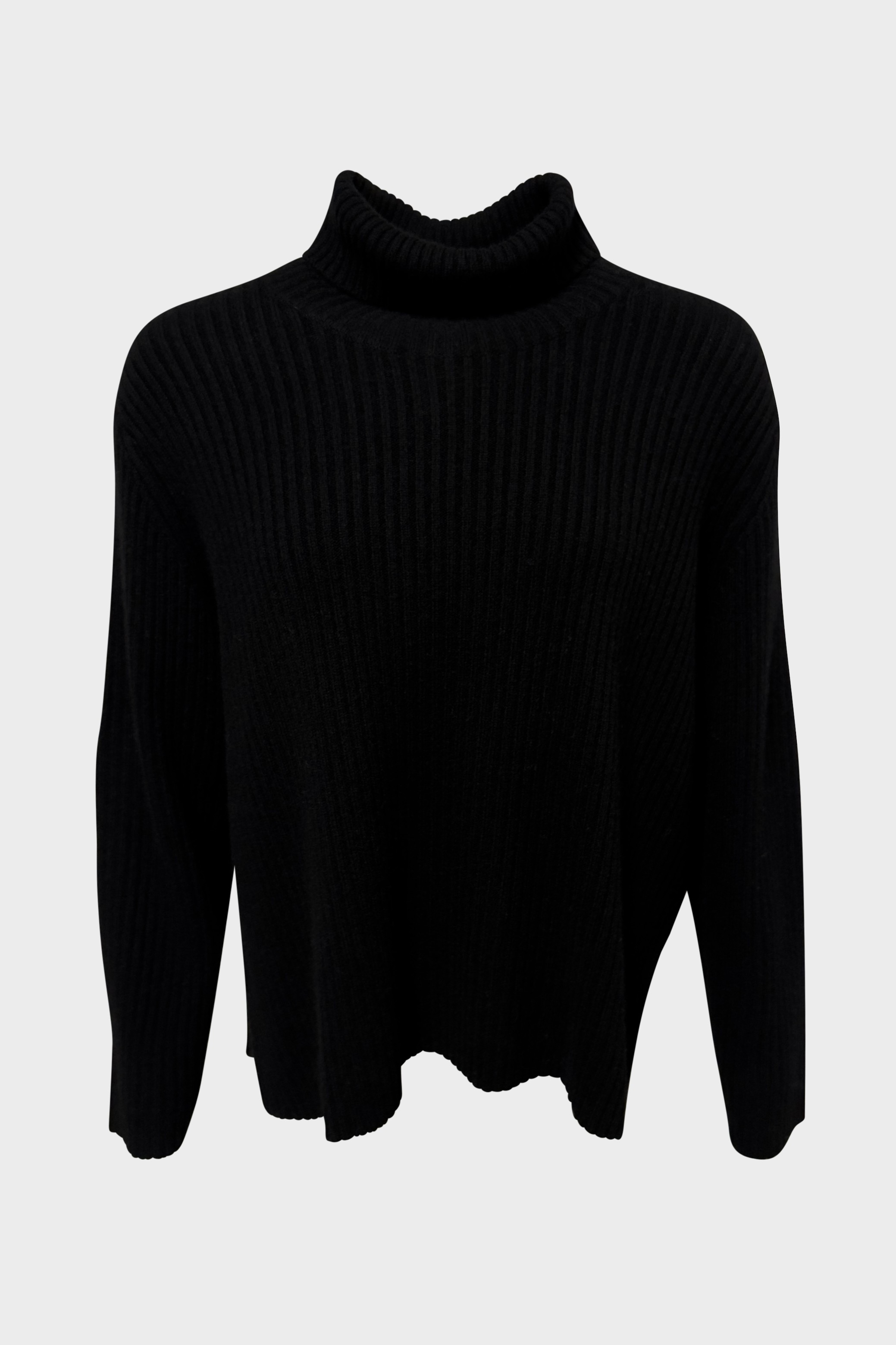 FLONA Cashmere Rib Turtleneck Sweater in Black