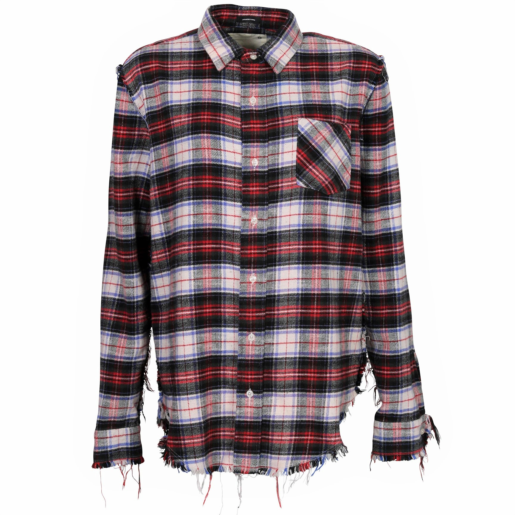 R13 Shredded Seam Shirt in Ecru Plaid