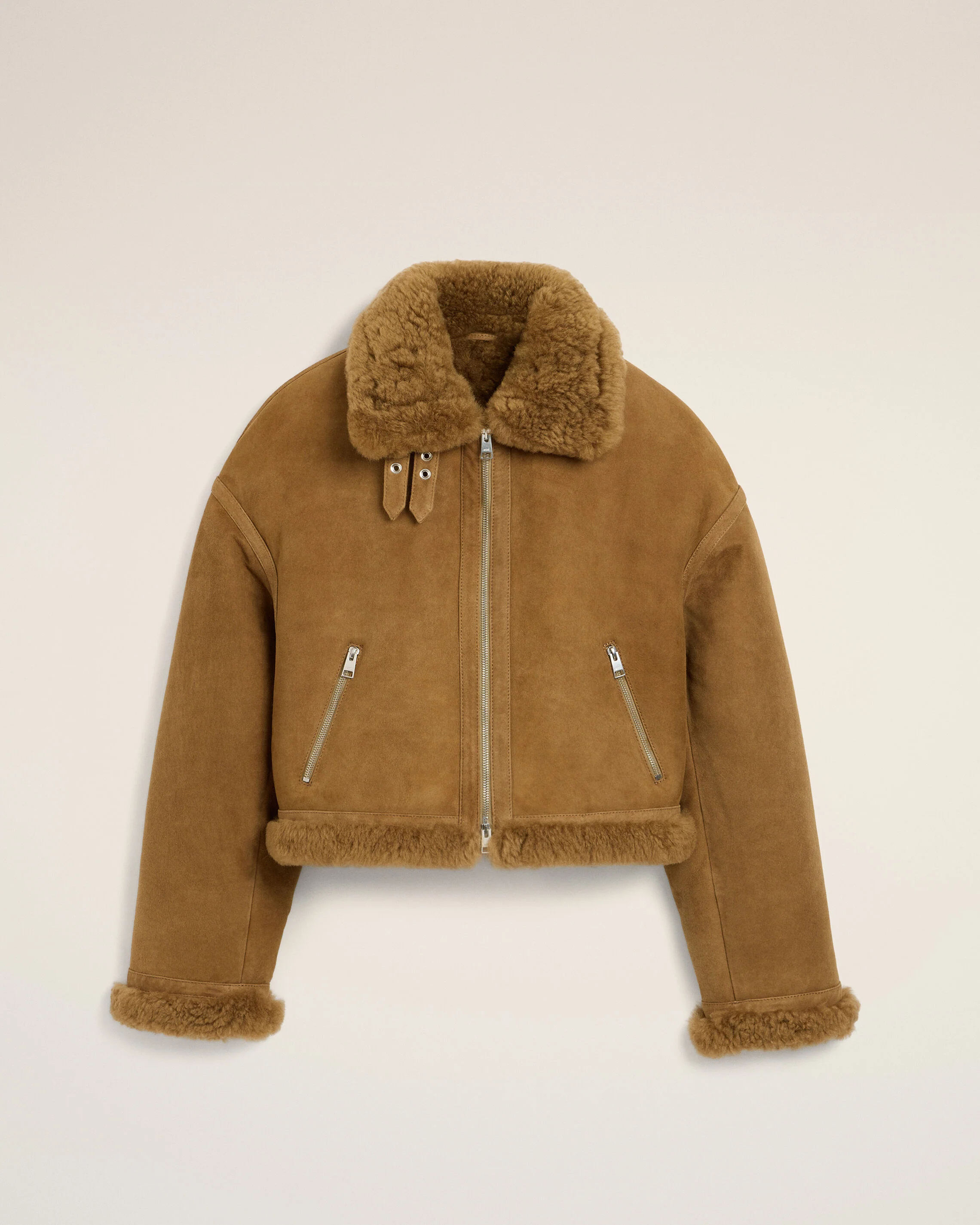 AMI PARIS Aviator Shearling Jacket in Mastic Beige