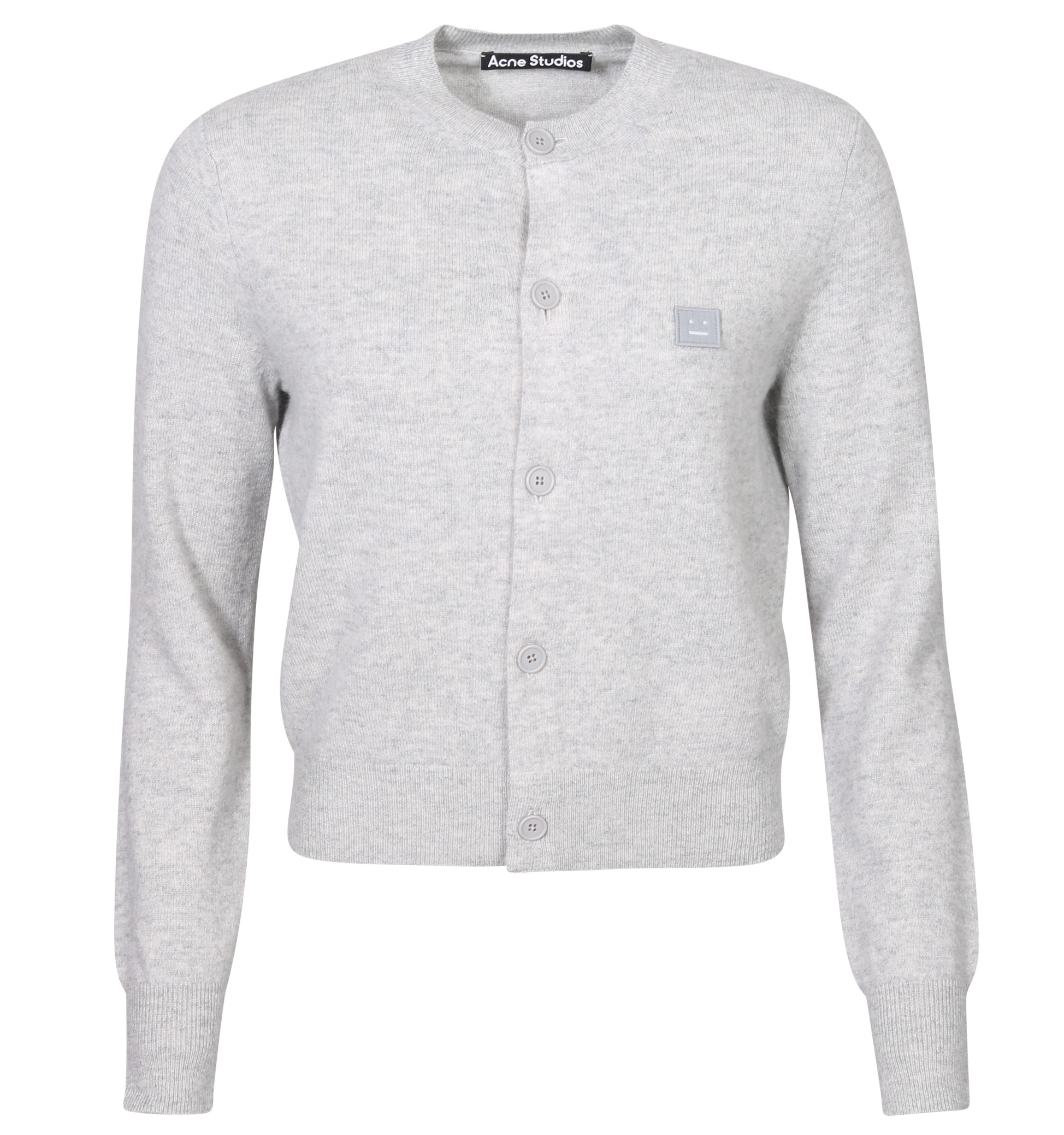 ACNE STUDIOS Face Knit Cardigan in Light Grey Melange