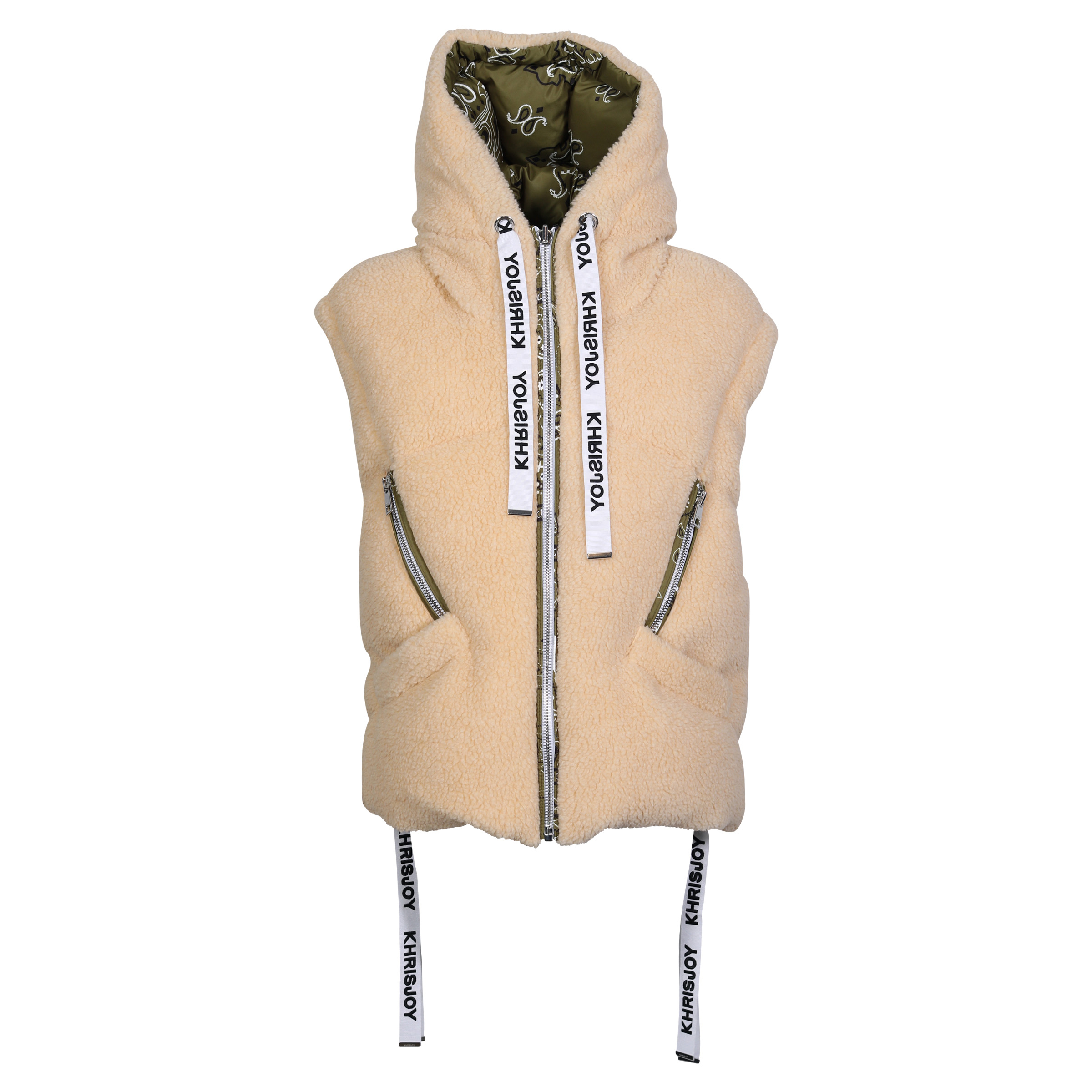 Khrisjoy Iconic Puffer Pile Vest Beige Reversible