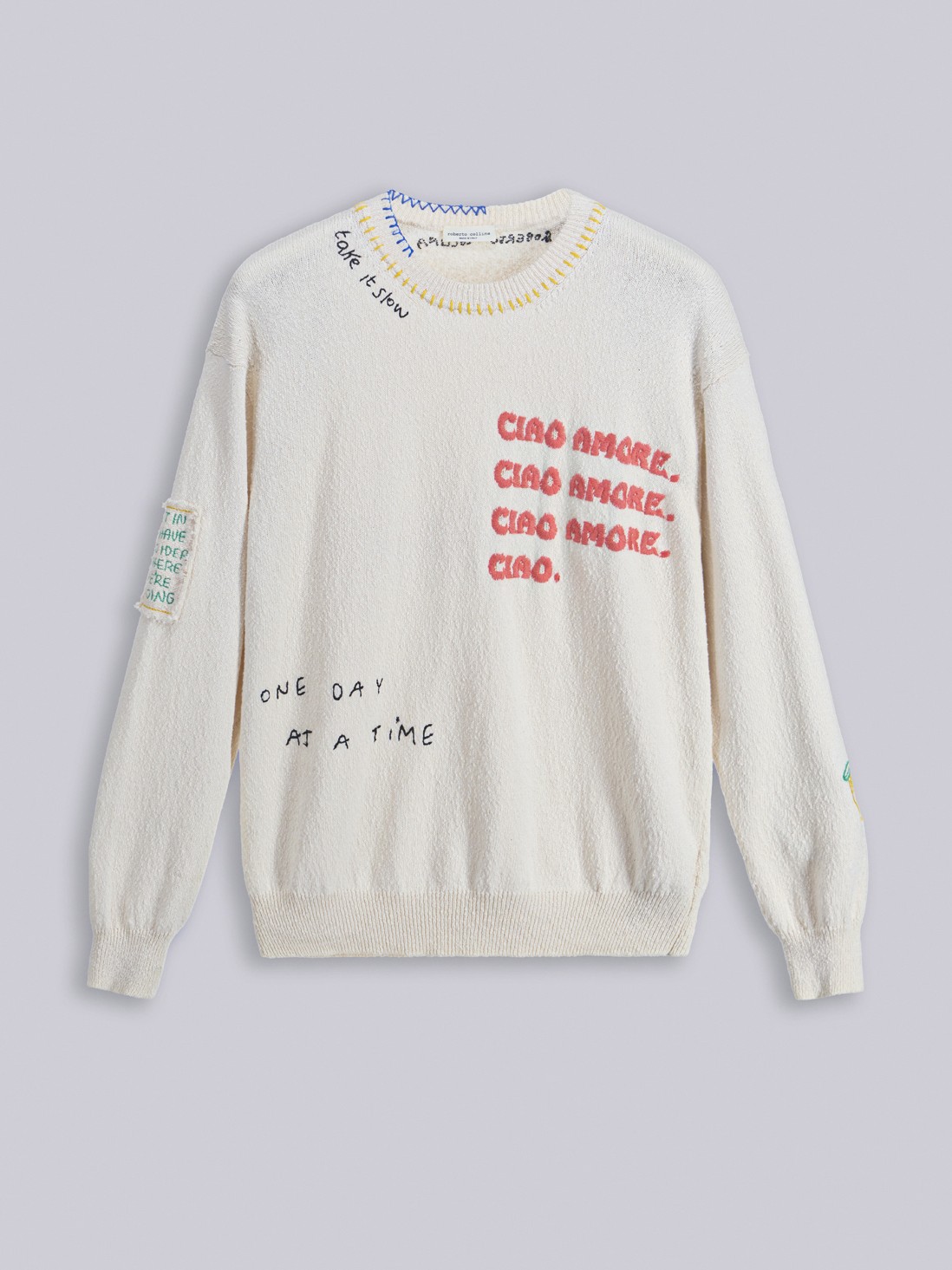 ROBERTO COLLINA Embroidered Sweater Ciao Amore