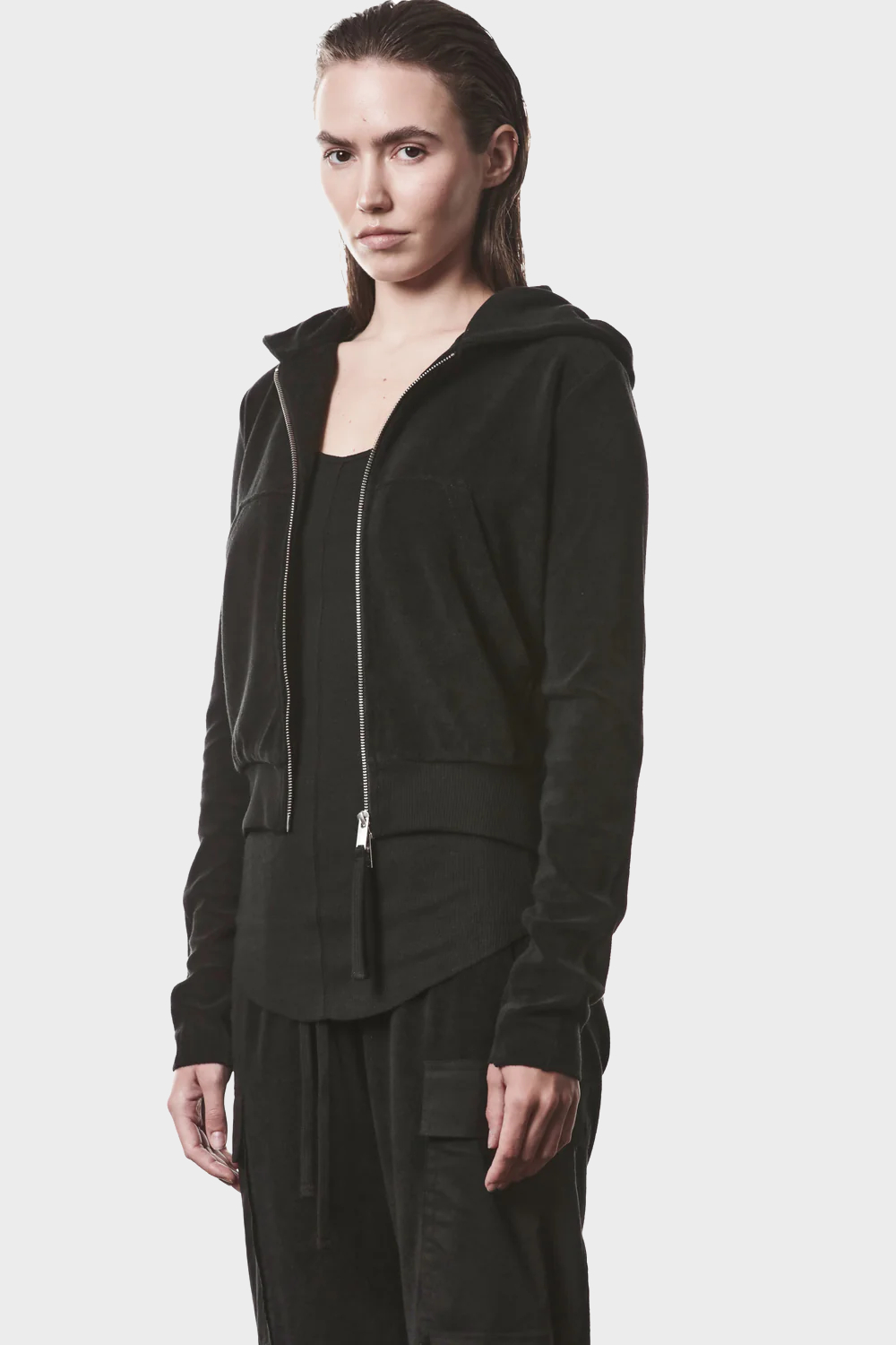 THOM KROM Terry Zip Hoodie in Black