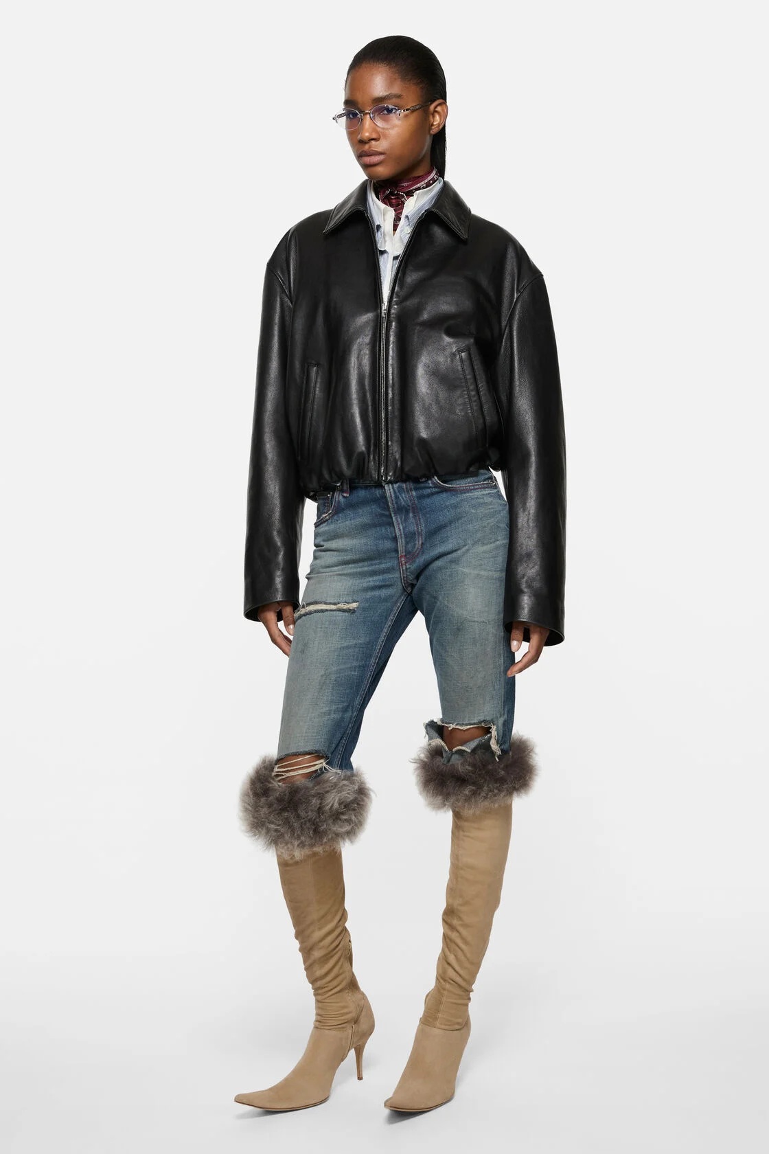 ACNE STUDIOS Cropped Leather Jacket in Black