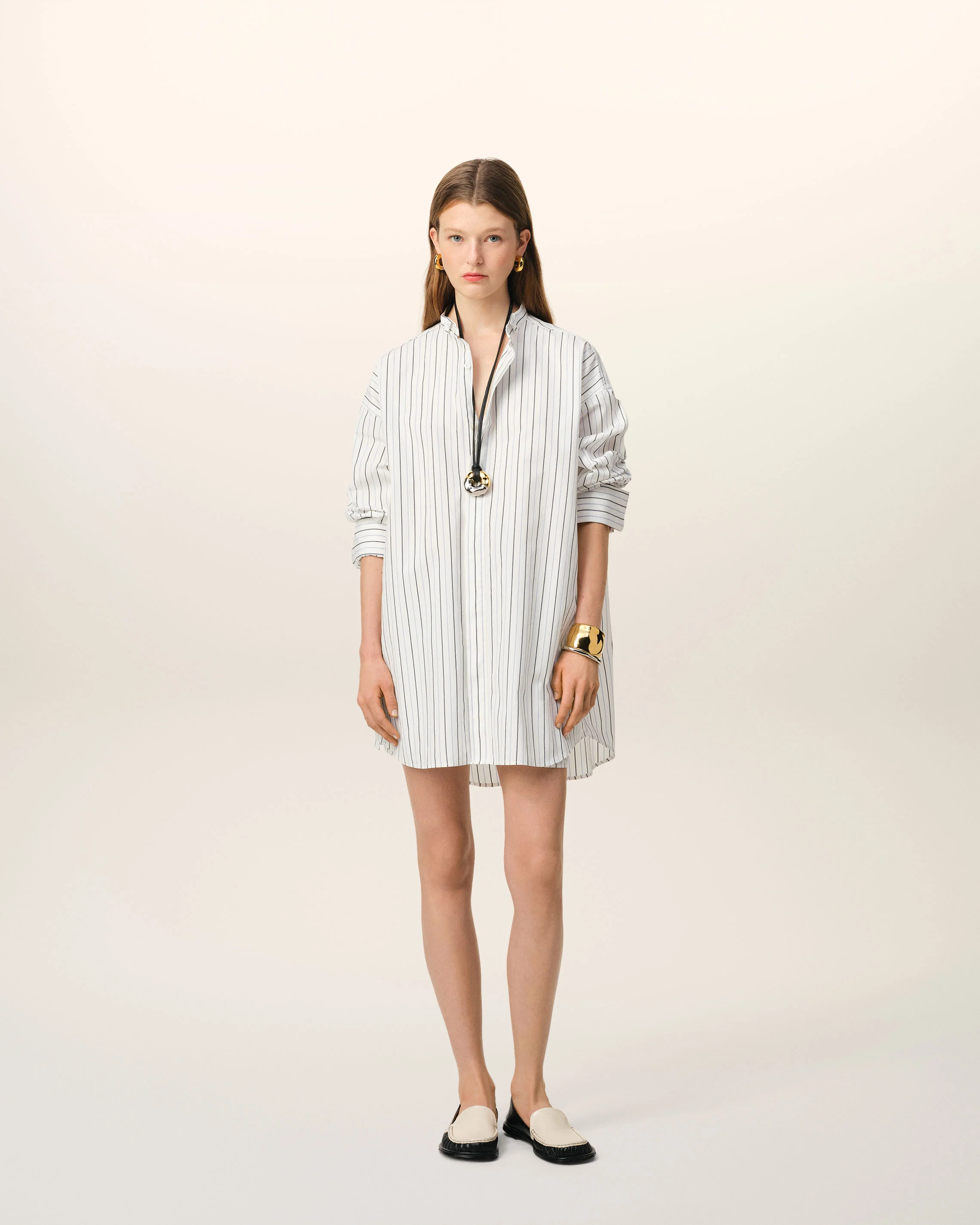 AMI PARIS Striped Oversized Shirt in White AMI PARIS Striped Oversized Shirt in White