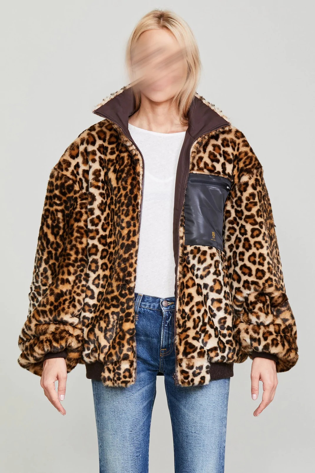 R13 Reversible Zip Up Fake Fur Jacket