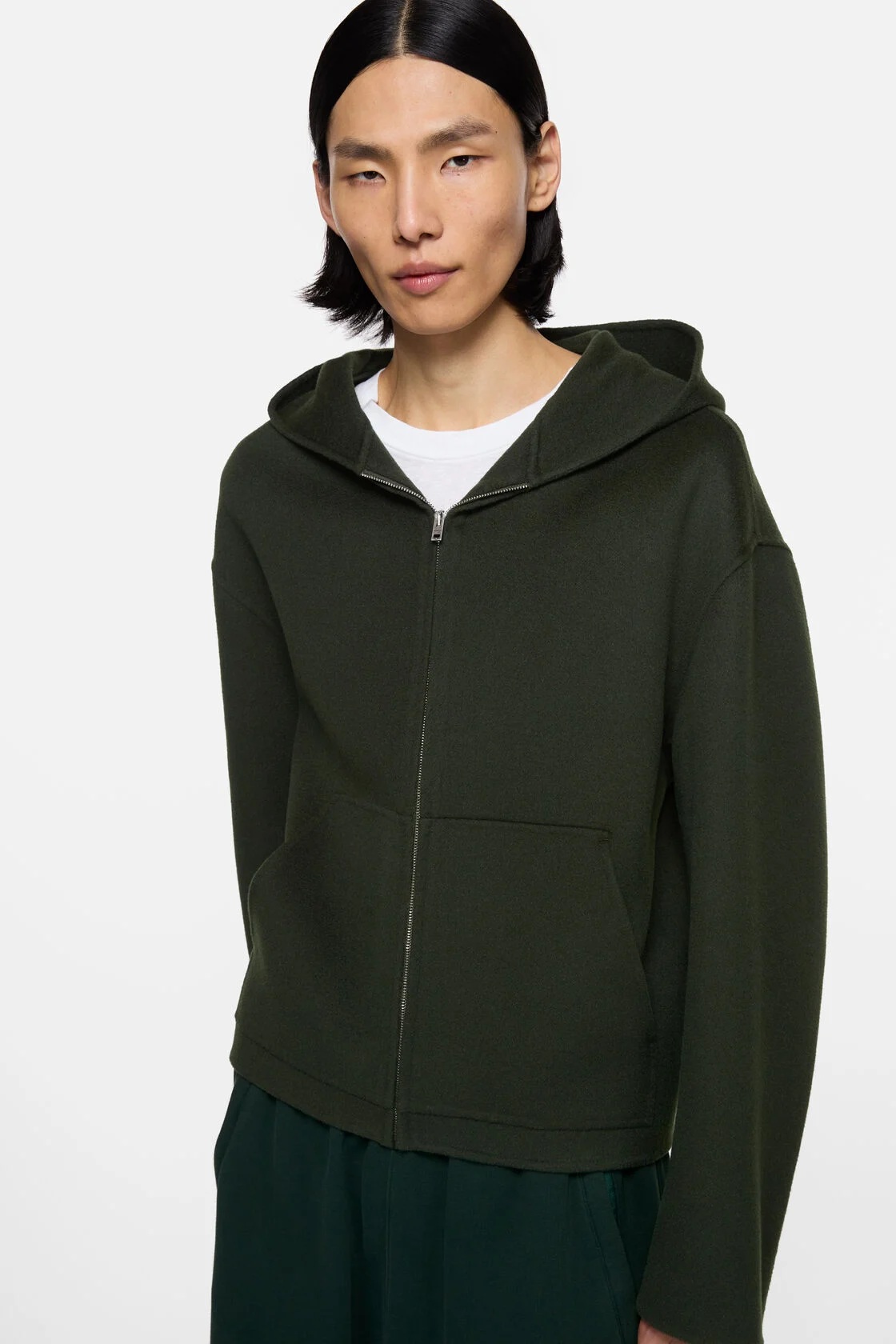 ACNE STUDIOS Hooded Boxy Fit Wool Jacket in Dark Green