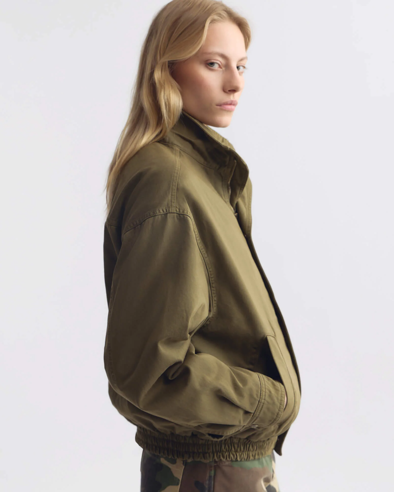 NILI LOTAN Klaire Blouson Jacket in Shadow Green