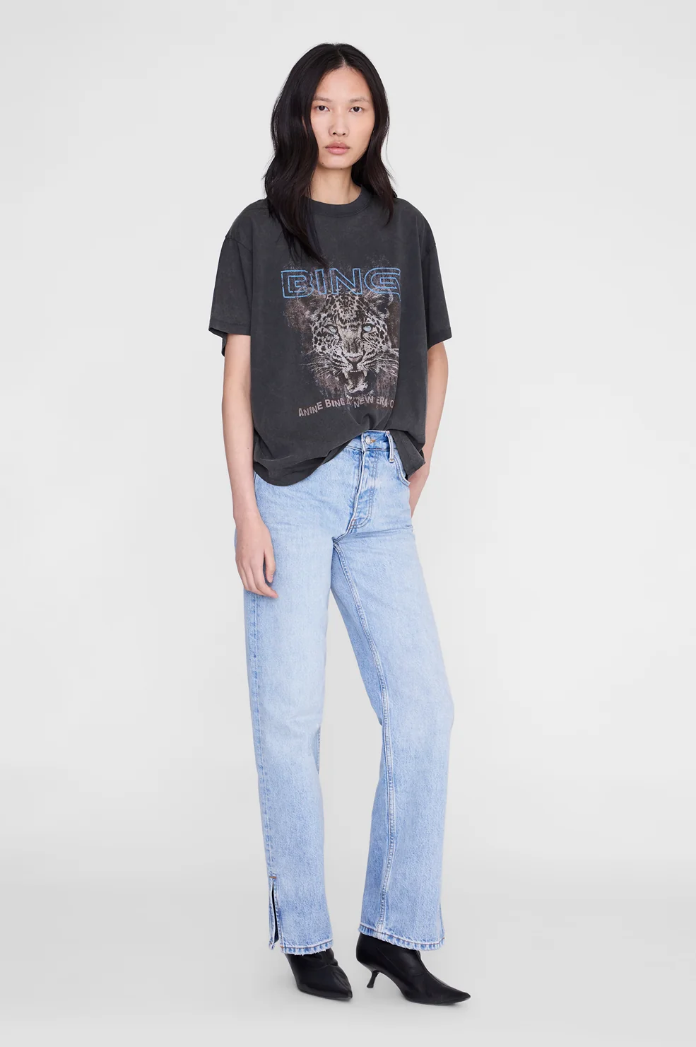 ANINE BING Cade Leo Muse T-Shirt in Washed Black