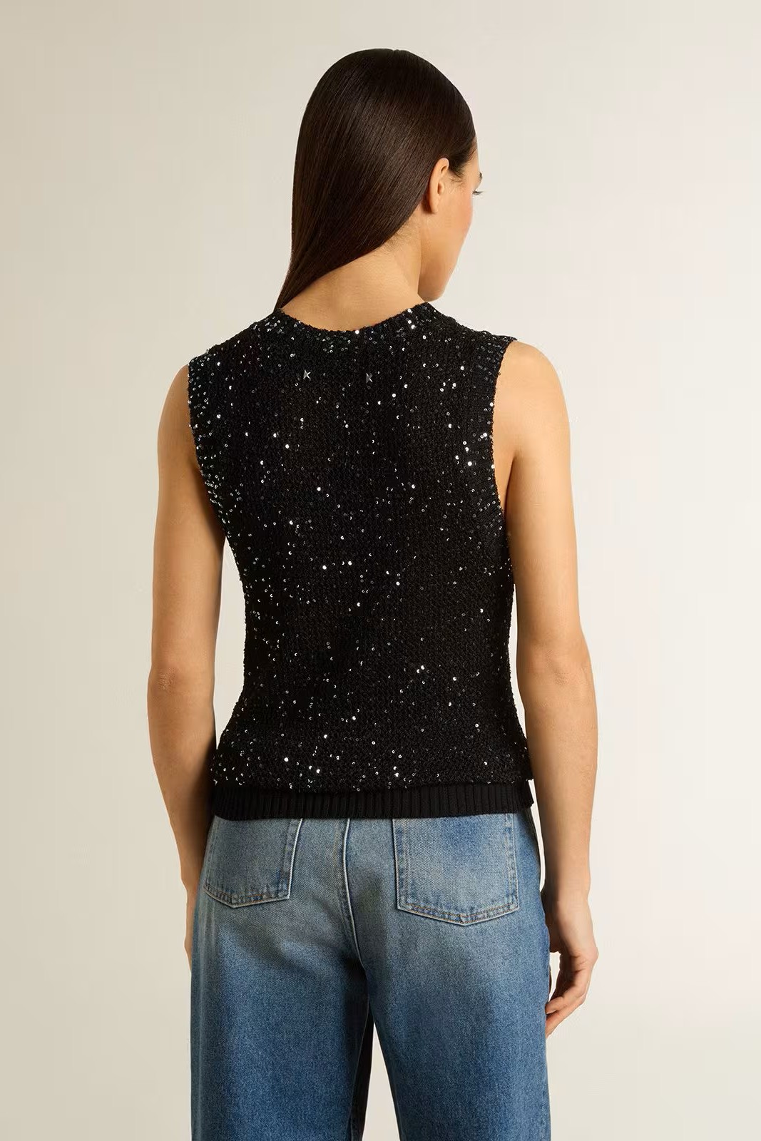 GOLDEN GOOSE Knit Tank Top Sequins Mesh