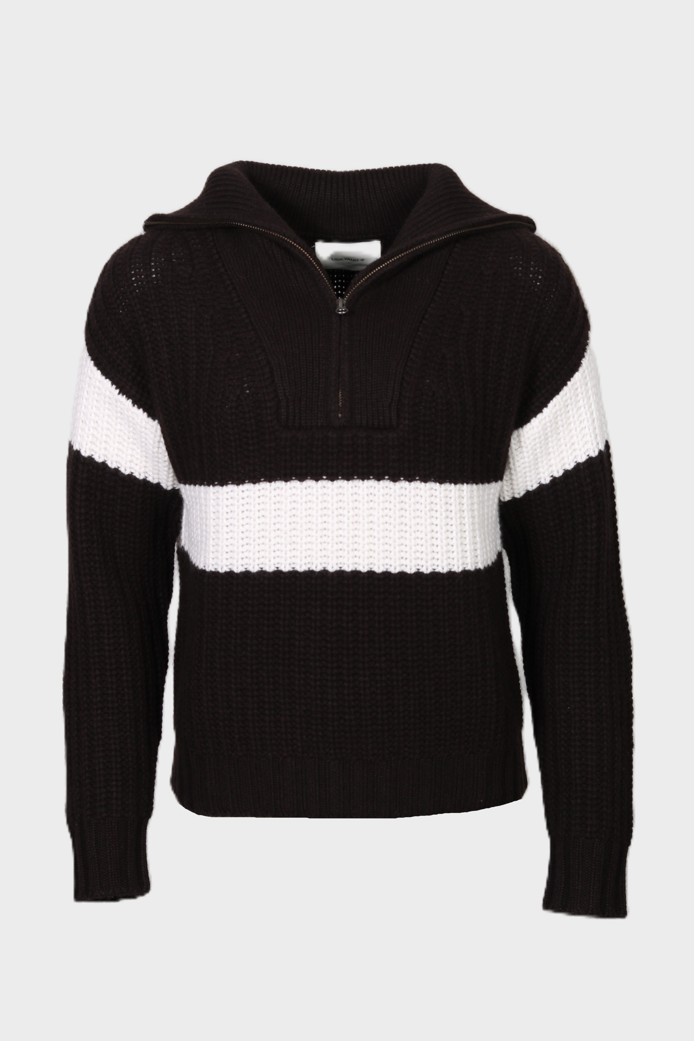 LISA YANG Mavis Cashmere Half Zip Sweater in Dark Oak / Cream