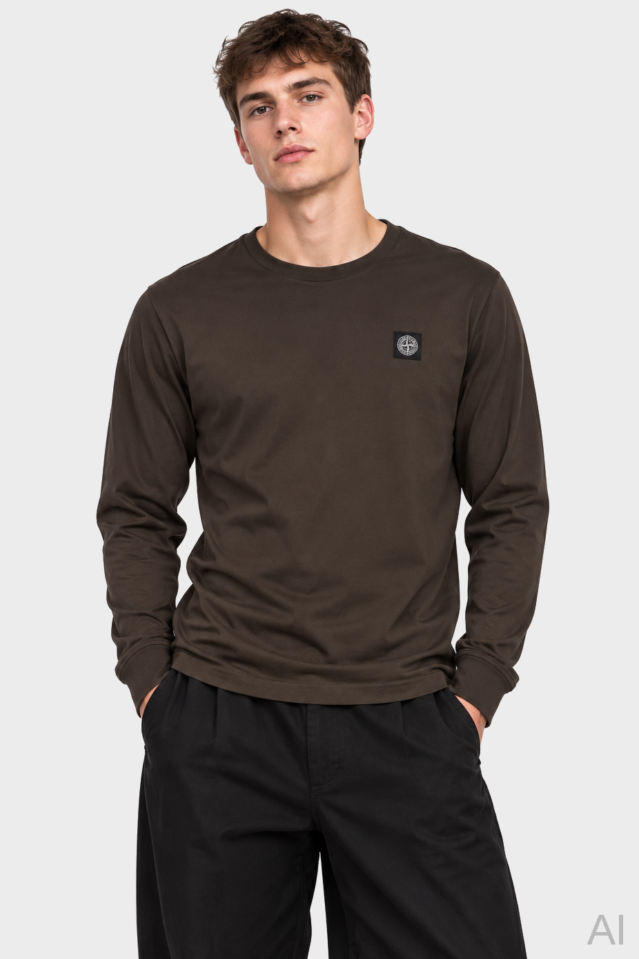 STONE ISLAND Logo Longsleeve in Dark Olive