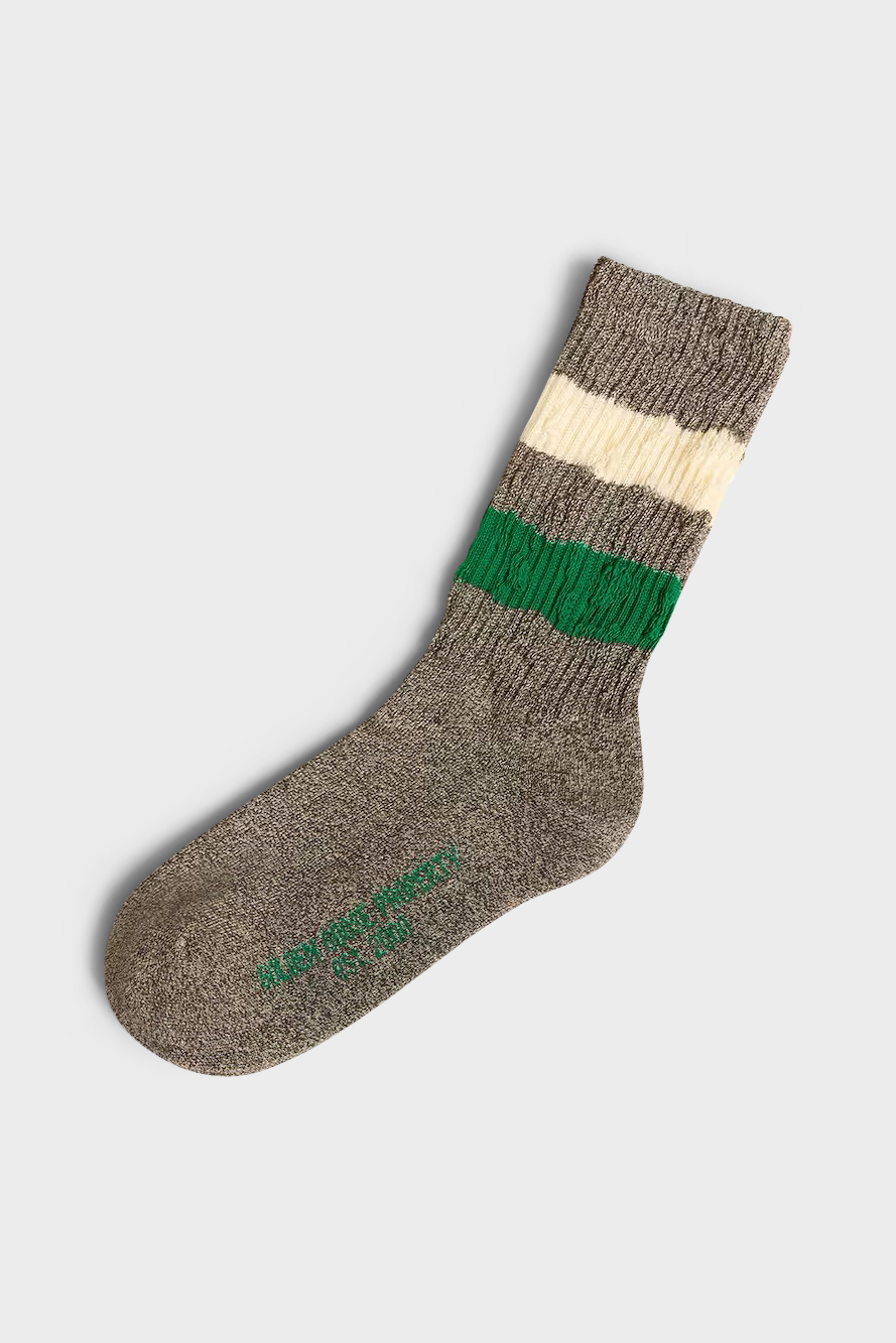GOLDEN GOOSE Socks High Rib Striped Grey Melange/White/Green