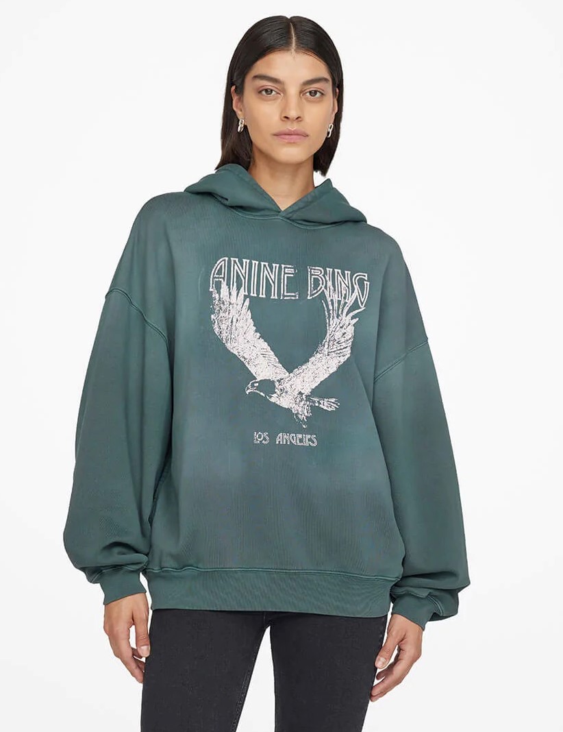 Anine Bing Ash Eagle Sweat Hoodie in Emerald Green S