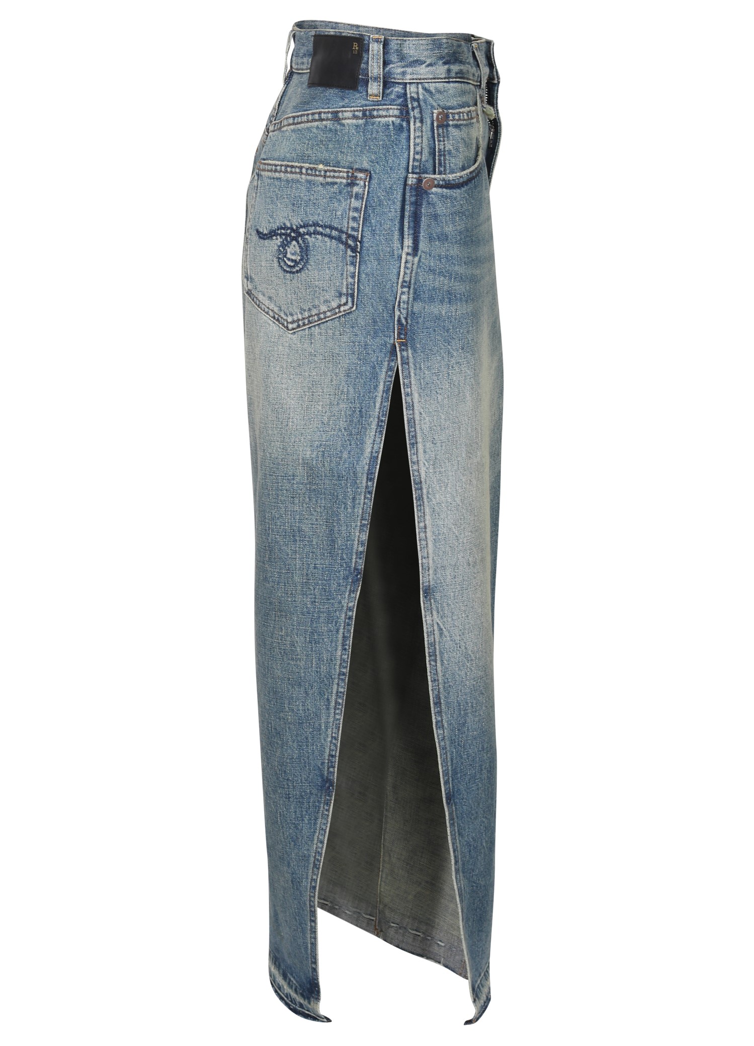 R13 Side Slit Denim Skirt in Clinton Blue 28