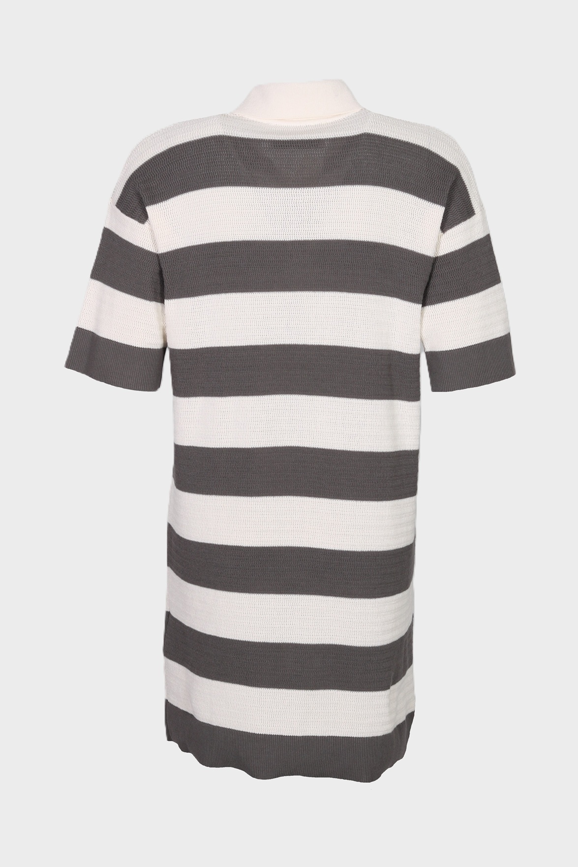 AMI PARIS de Coeur Ajouré Knit Polo Dress in White Cream/Carbon