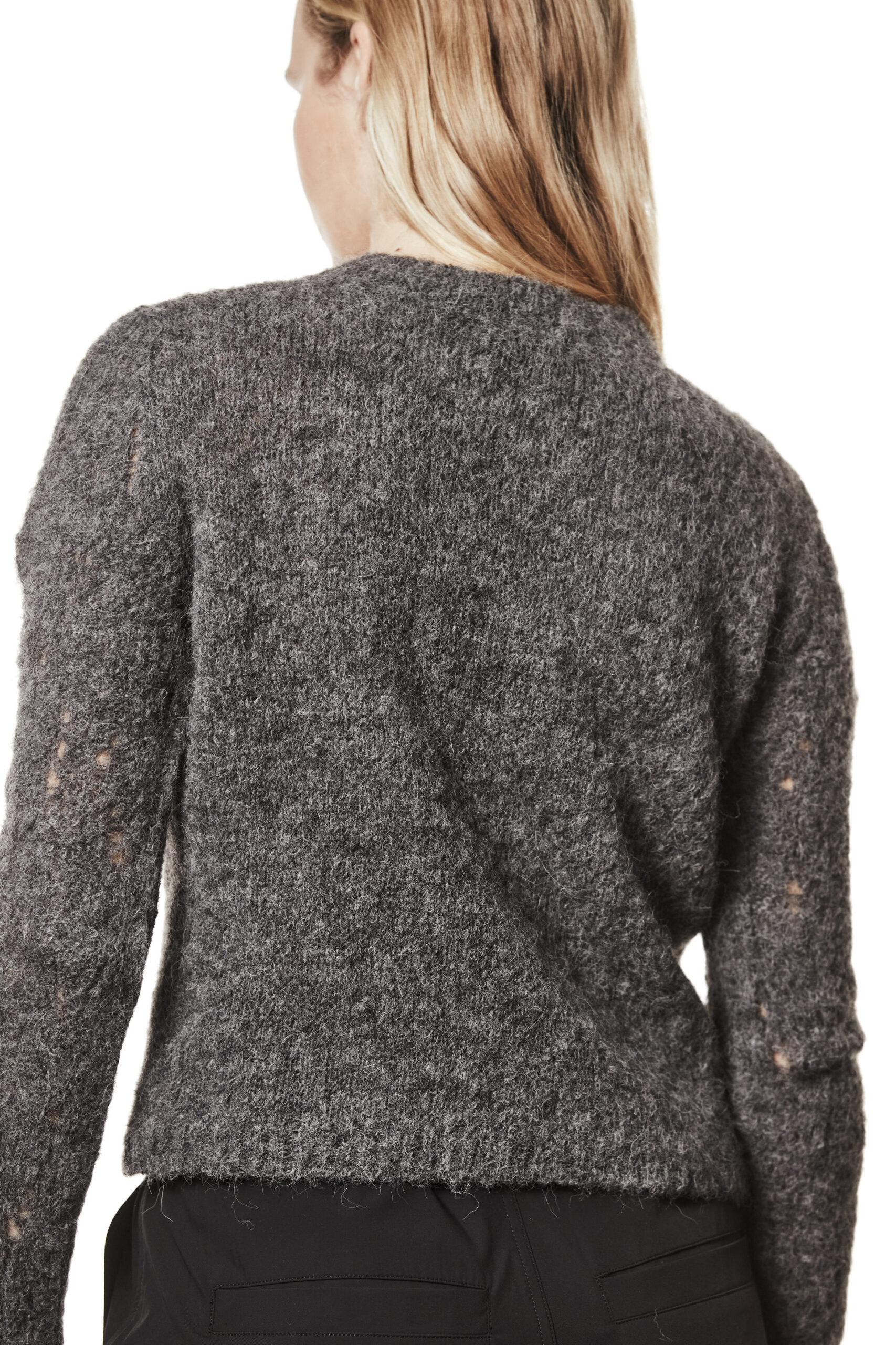 THOM KROM Distroyed Knit Pullover in Dark Grey Melange