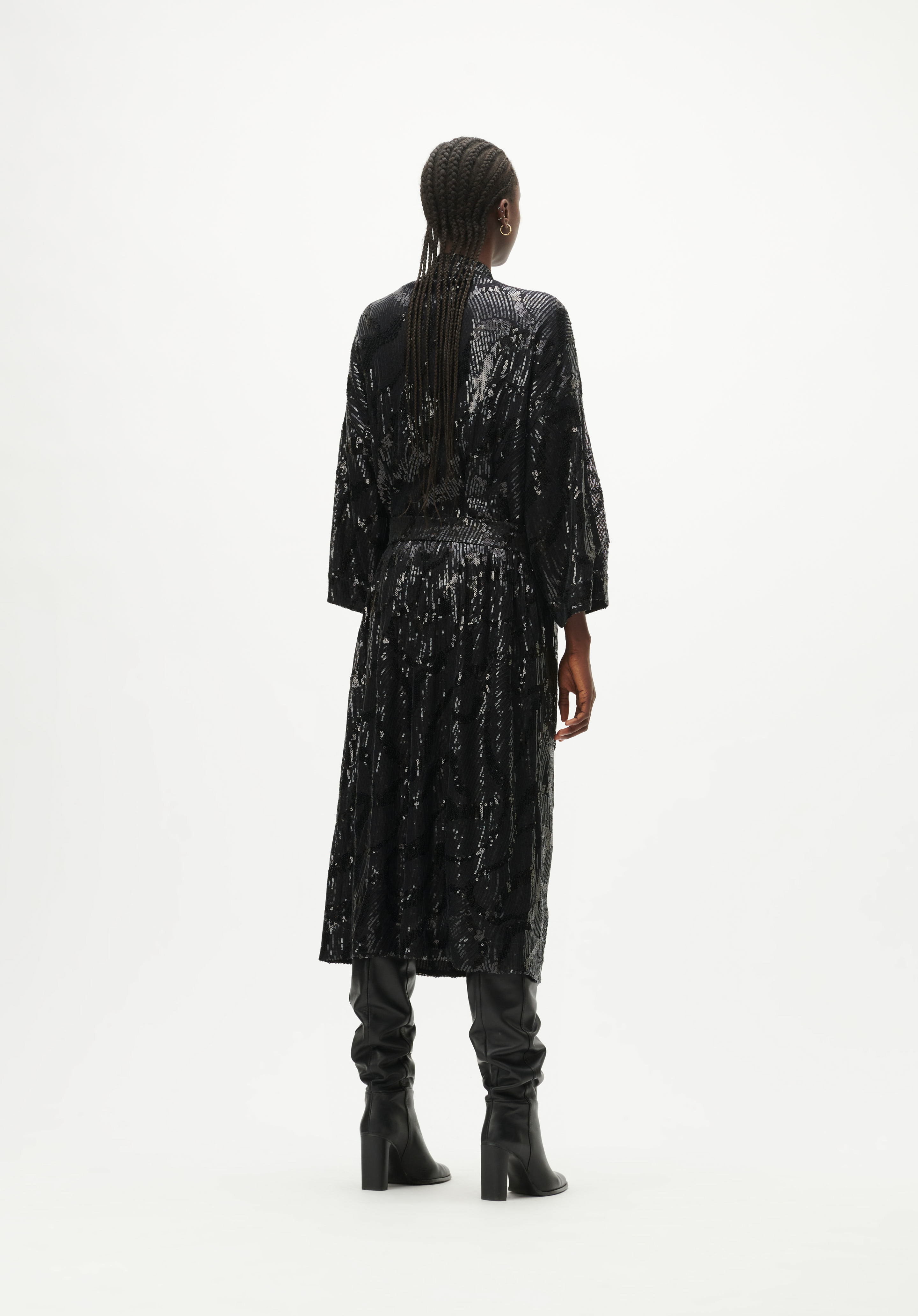 Lala Berlin Kimono Kairi in Black Sequin Embroidery XS