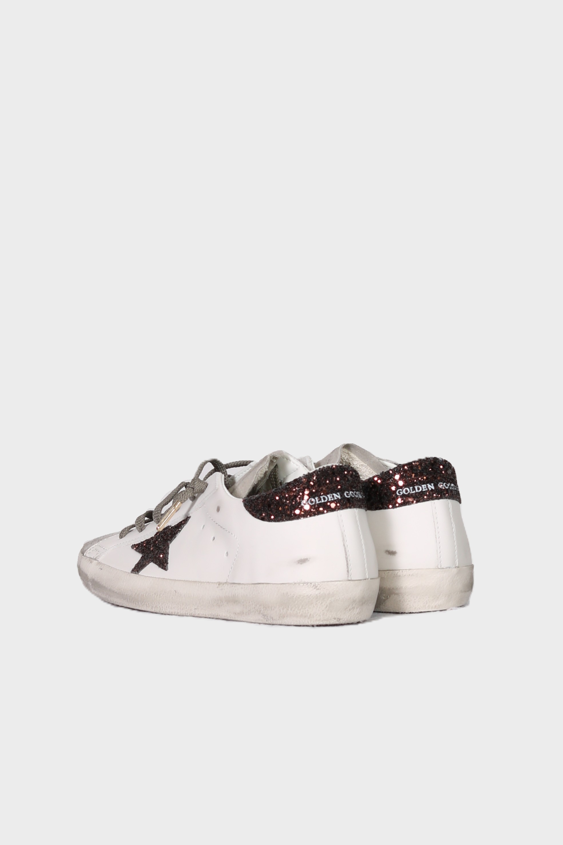 GOLDEN GOOSE Super-Star White/Brown Glitter