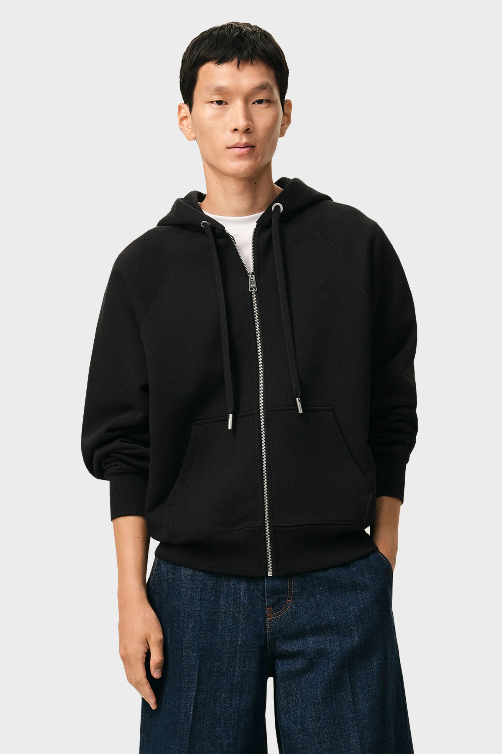 AMI PARIS de Coeur Embossed Zip Hoodie in Black