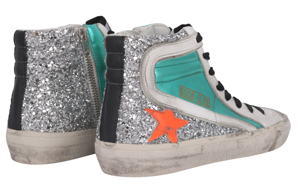 Golden Goose Sneaker Slide Laminated and Glitter Upper Leather Star and Wave 36