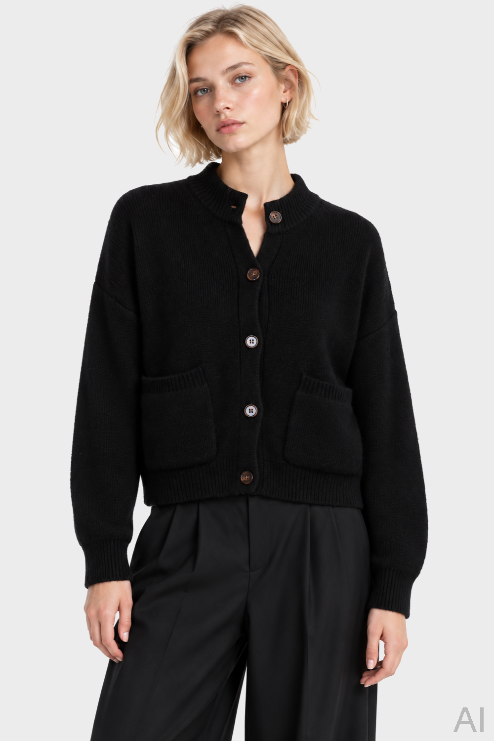 FLONA Heavy Cashmere Cardigan in Black