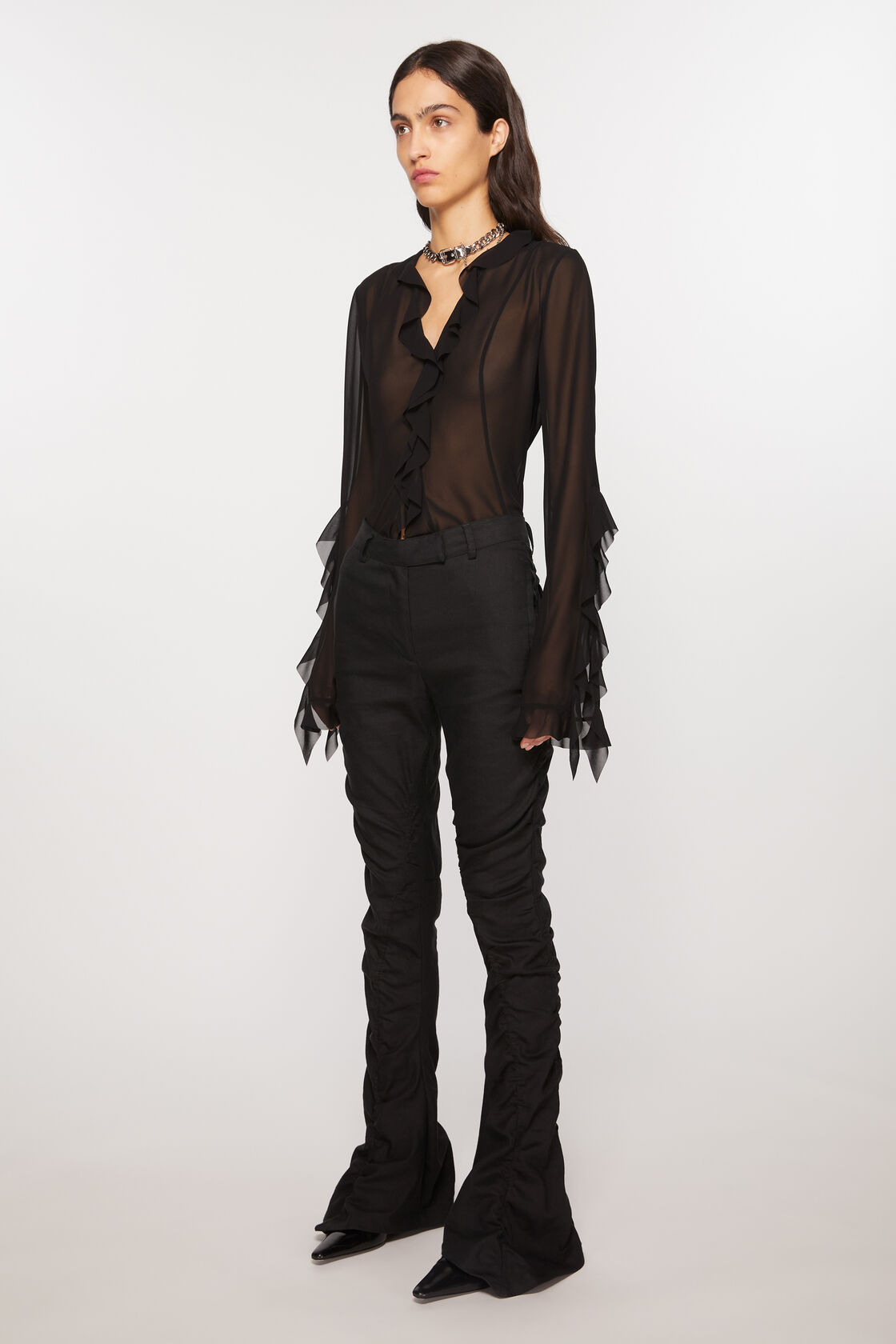ACNE STUDIOS Linen Flare Pant in Black 40